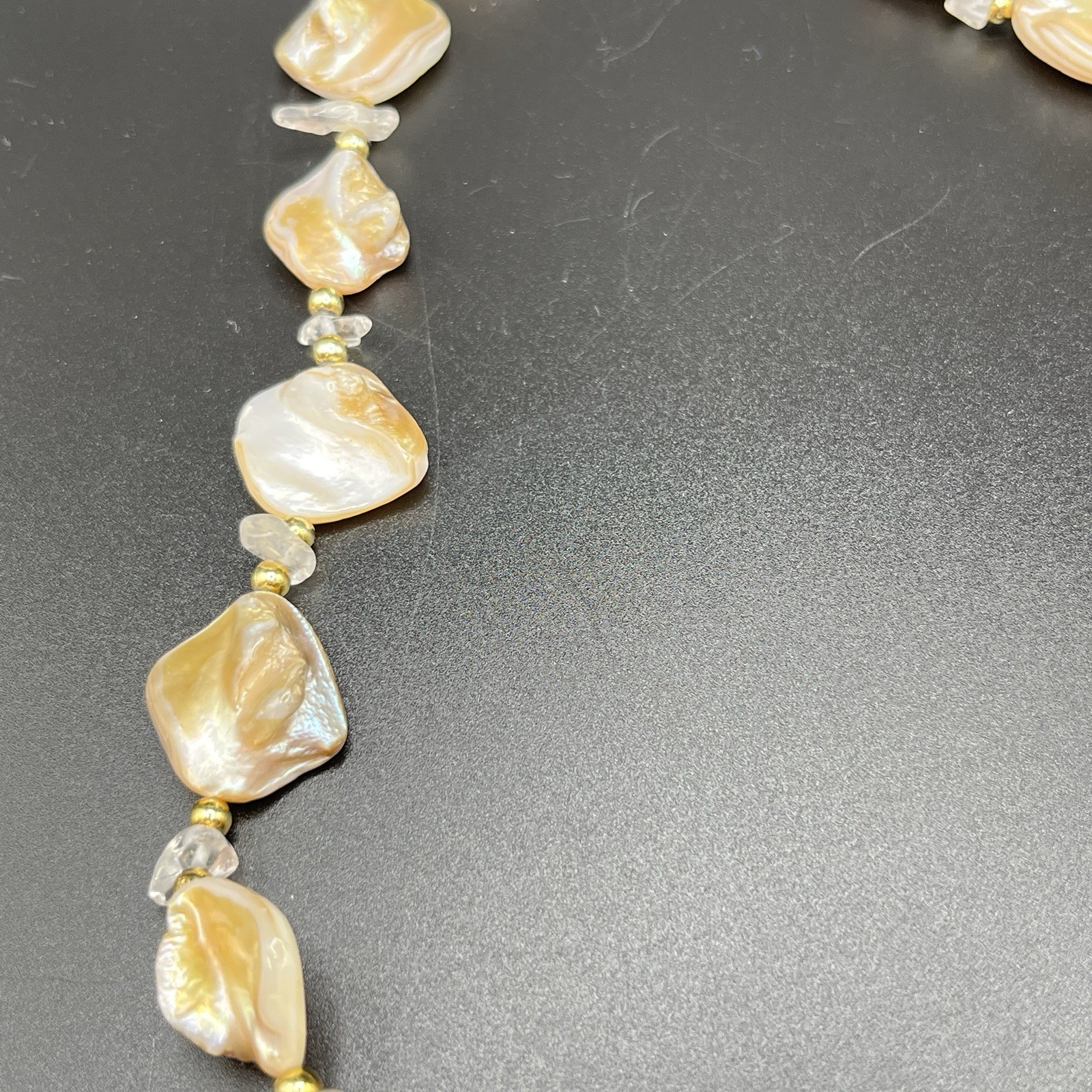 Vintage Beaded Shell Mother of Pearl Necklace Peach Cream Beige Pearlescent 19”