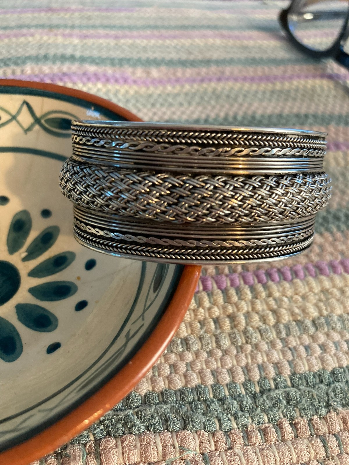 Vintage Sterling Silver Braided Cuff Bracelet ITALIAN