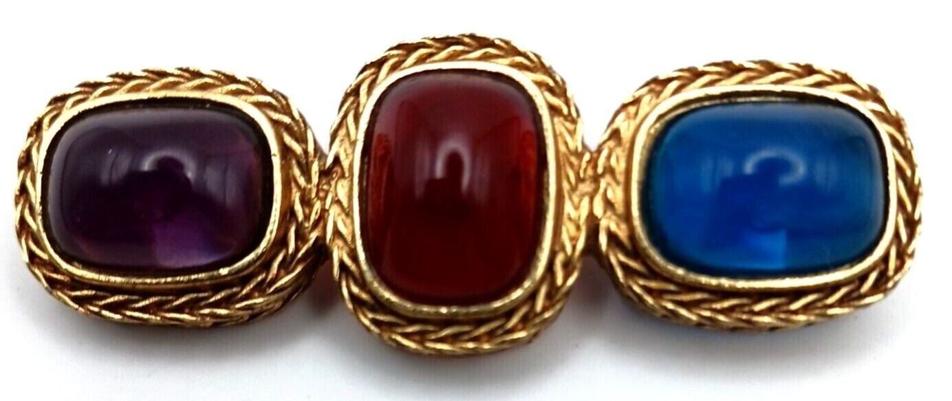 Givenchy Gold Tone Brooch Amethyst Ruby Sapphire Glass Cabochons Signed VTG #J3W