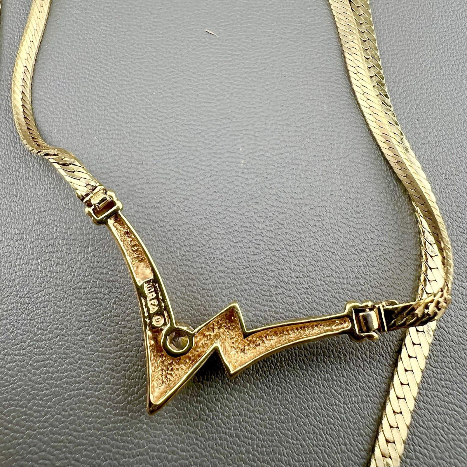 Vintage Herringbone Necklace Lot Abstract Pendant Rhinestone Gold Tone 17” 19”