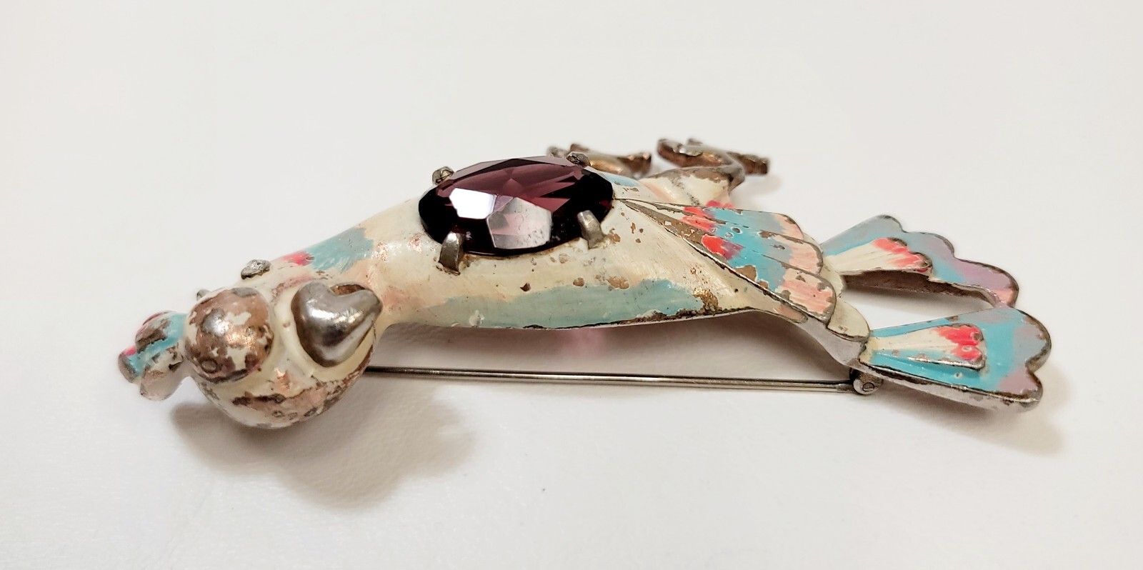 Vintage Large Reja Cockatoo Bird Pink Blue Enamel Purple Rhinestone Brooch