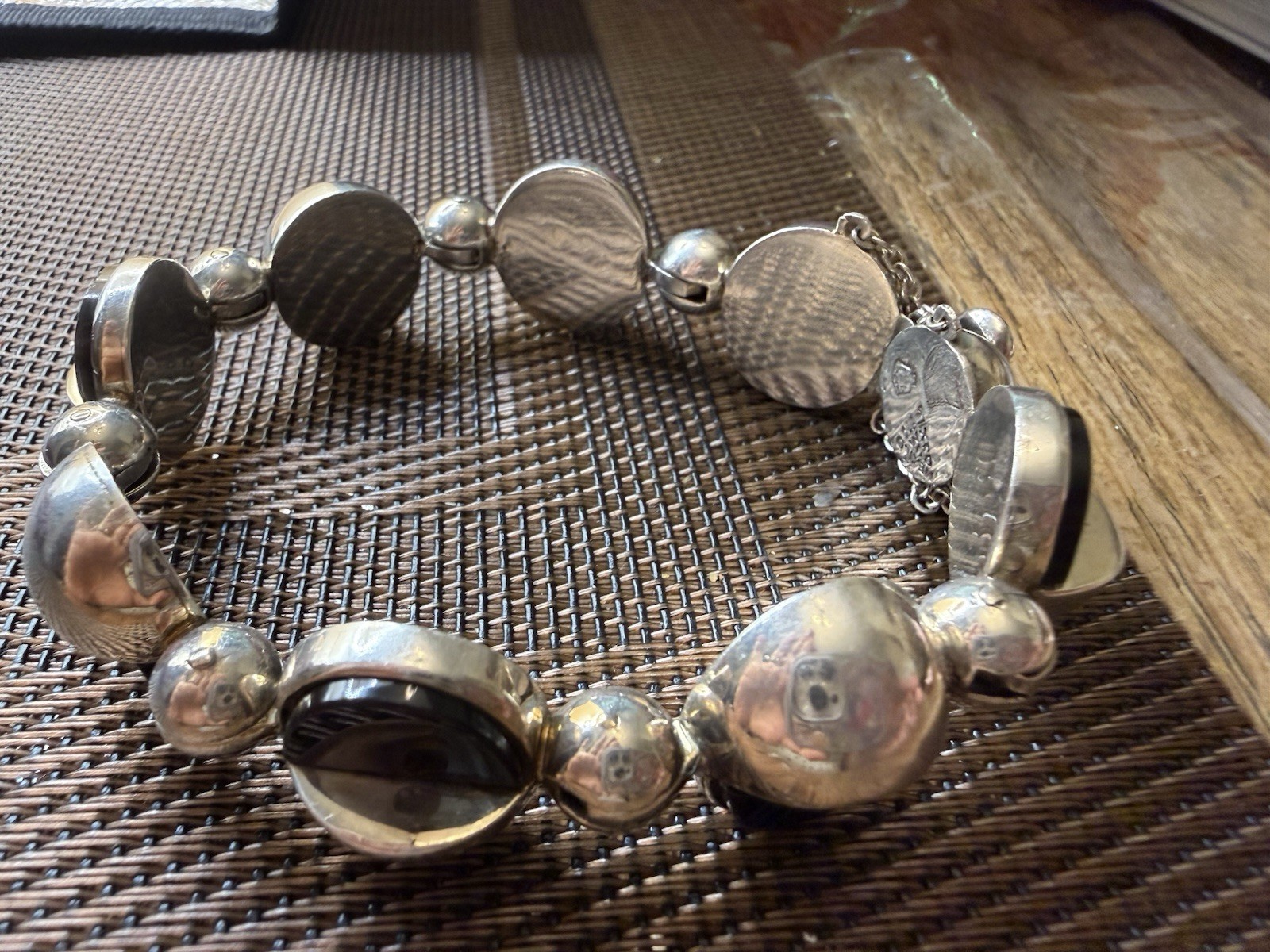 Antonio Pineda 970 Silver Black Onyx Modernist Bracelet Taxco – Eagle 21 – 74.8g