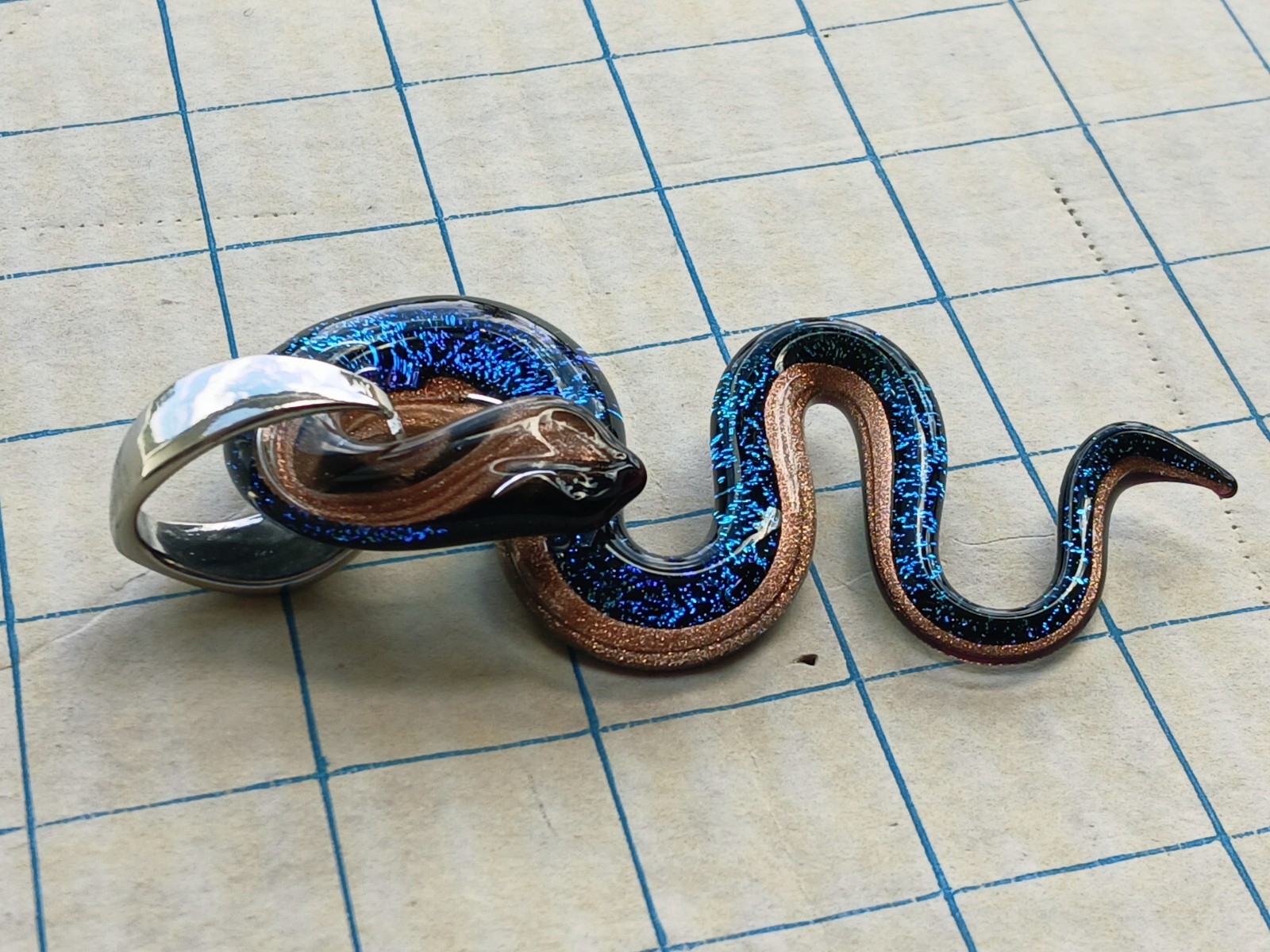 Murano Dichroic Art Glass Snake Pendant Vintage Necklace Silver Signed Marked