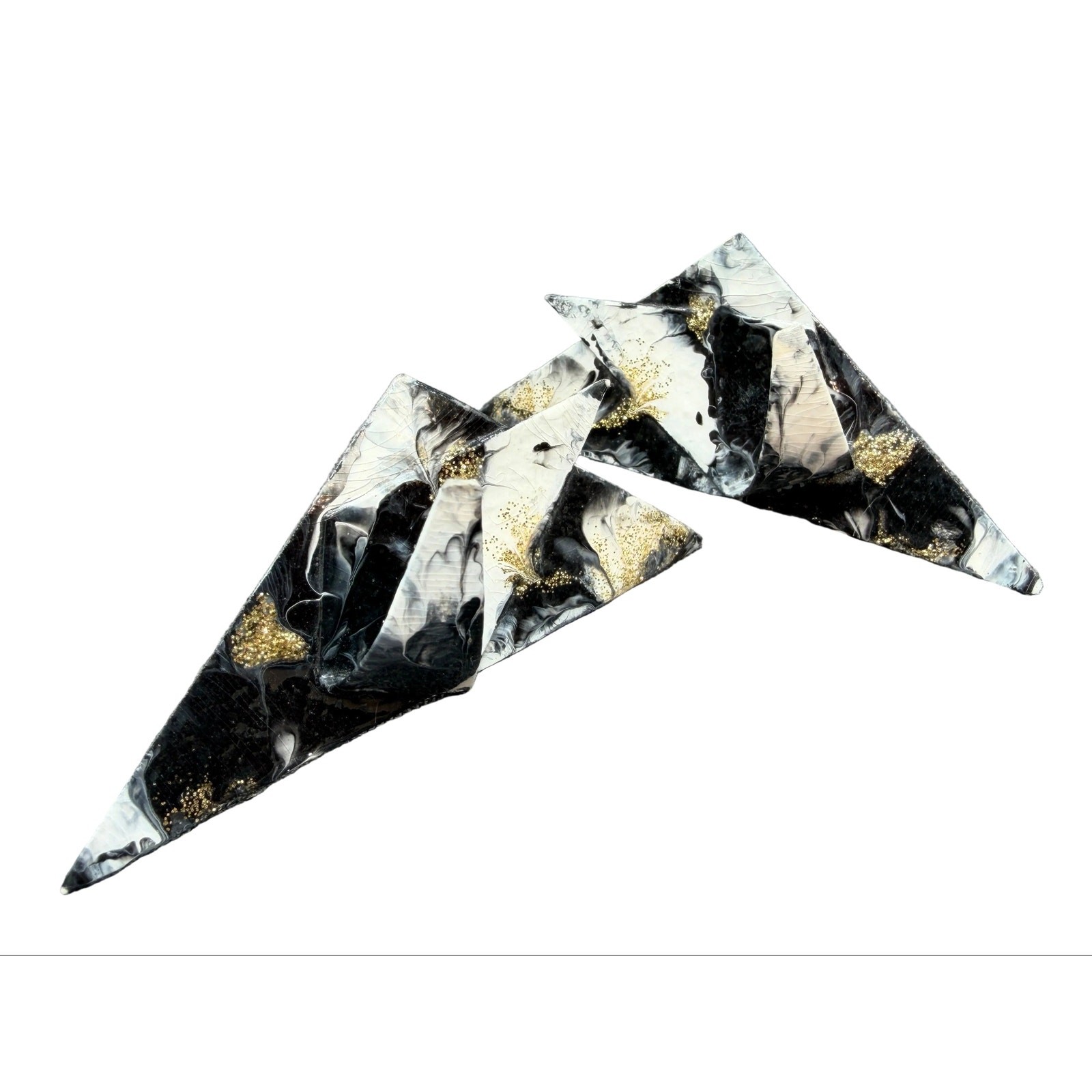 1991 Artisan Abstract Paper Clip Earrings with Black, White & Gold Glitter