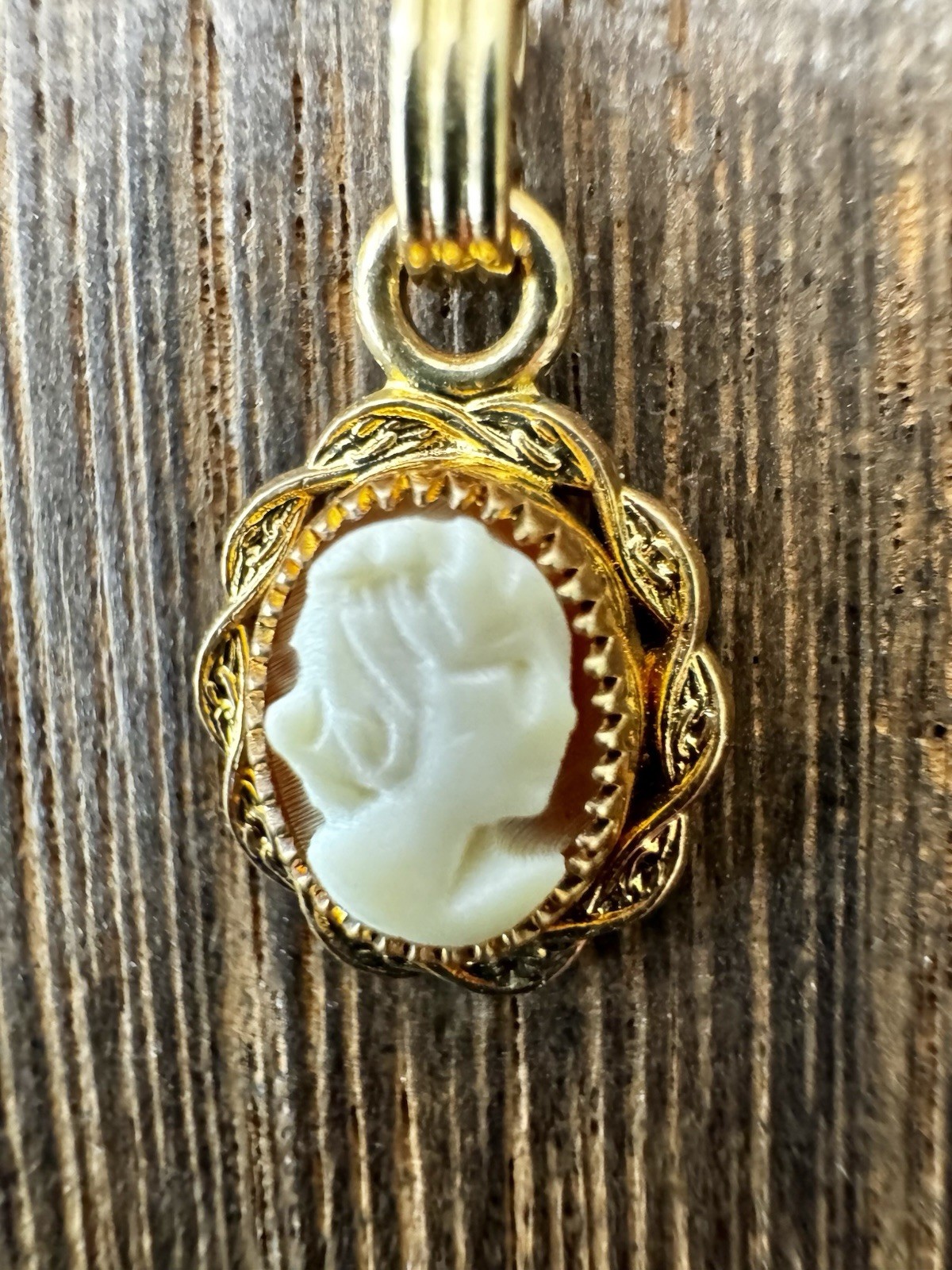 Antique/Vintage 12K GF Carved Shell Cameo Pendant Necklace In Box