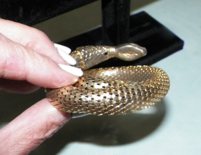 VINTAGE WHITING & DAVIS GOLDTONE MESH COIL SNAKE BRACELET