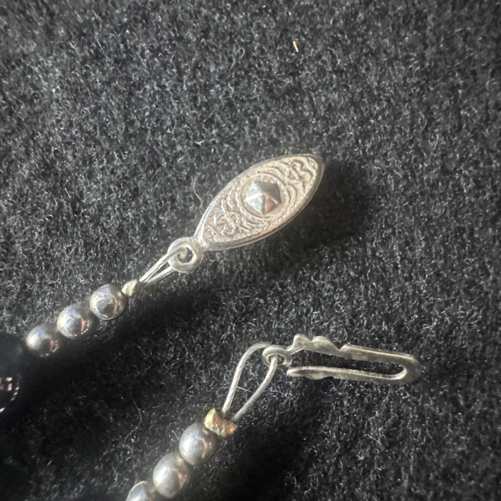 Vintage Fish Pendant Necklace Silver Tone Abstract Jewelry Hematite Modernist