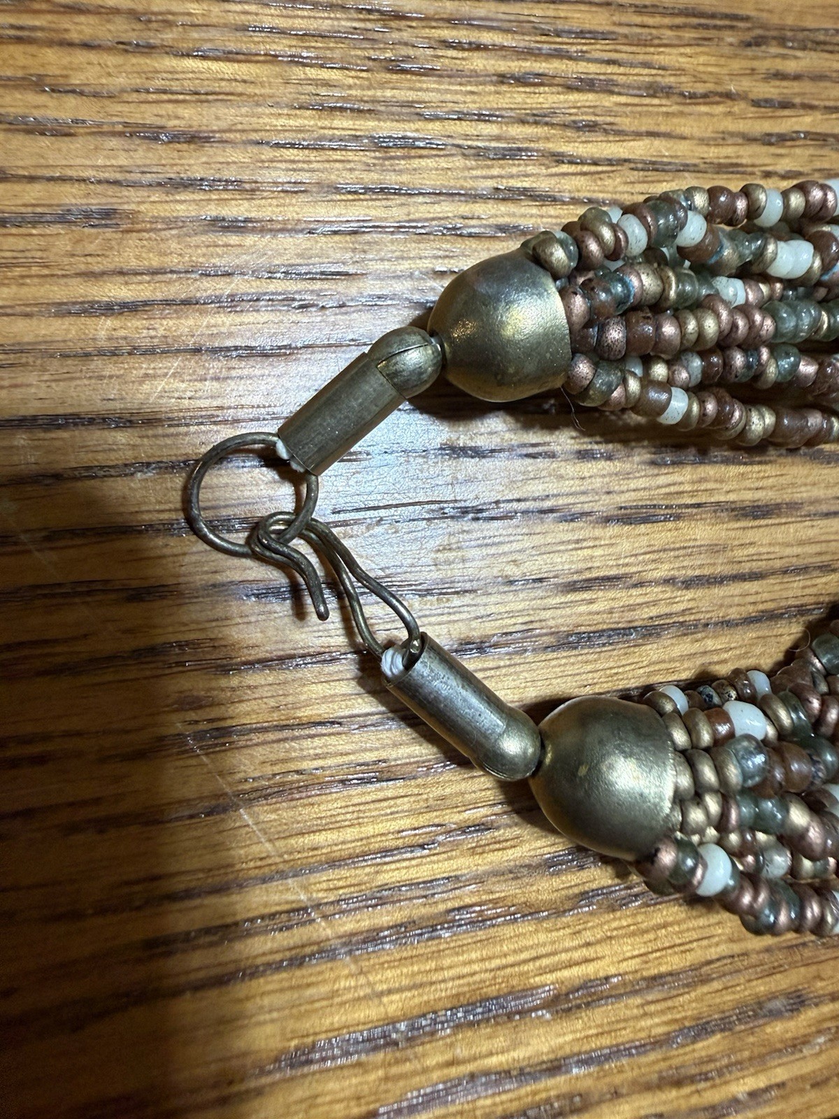 Vintage Multi Strand Seed Bead Necklace Boho Knotted Brown Green Multicolor