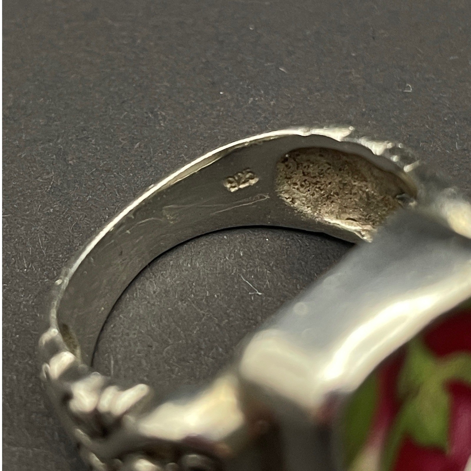Sterling Silver Rosebud Flower Ring Ceramic Jewelry Cottage Vintage Fuchsia