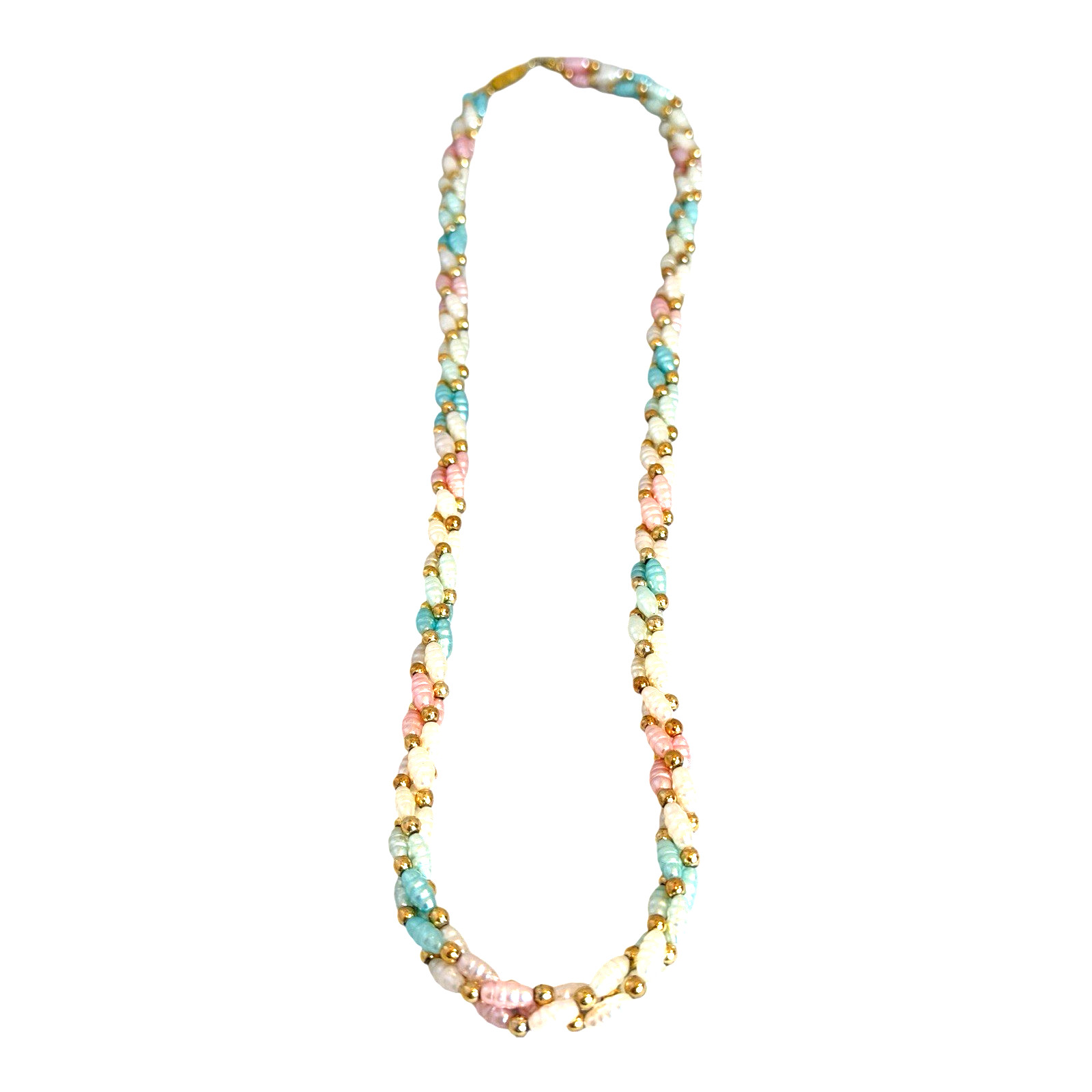 Vintage Pastel Beaded Necklace Barrel Clasp Gold Tone 12in