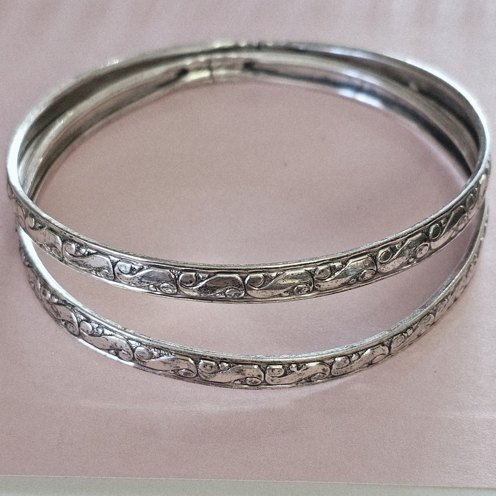 2 Danecraft Sterling Silver Bracelets S scroll 8″ Bangle Vintage