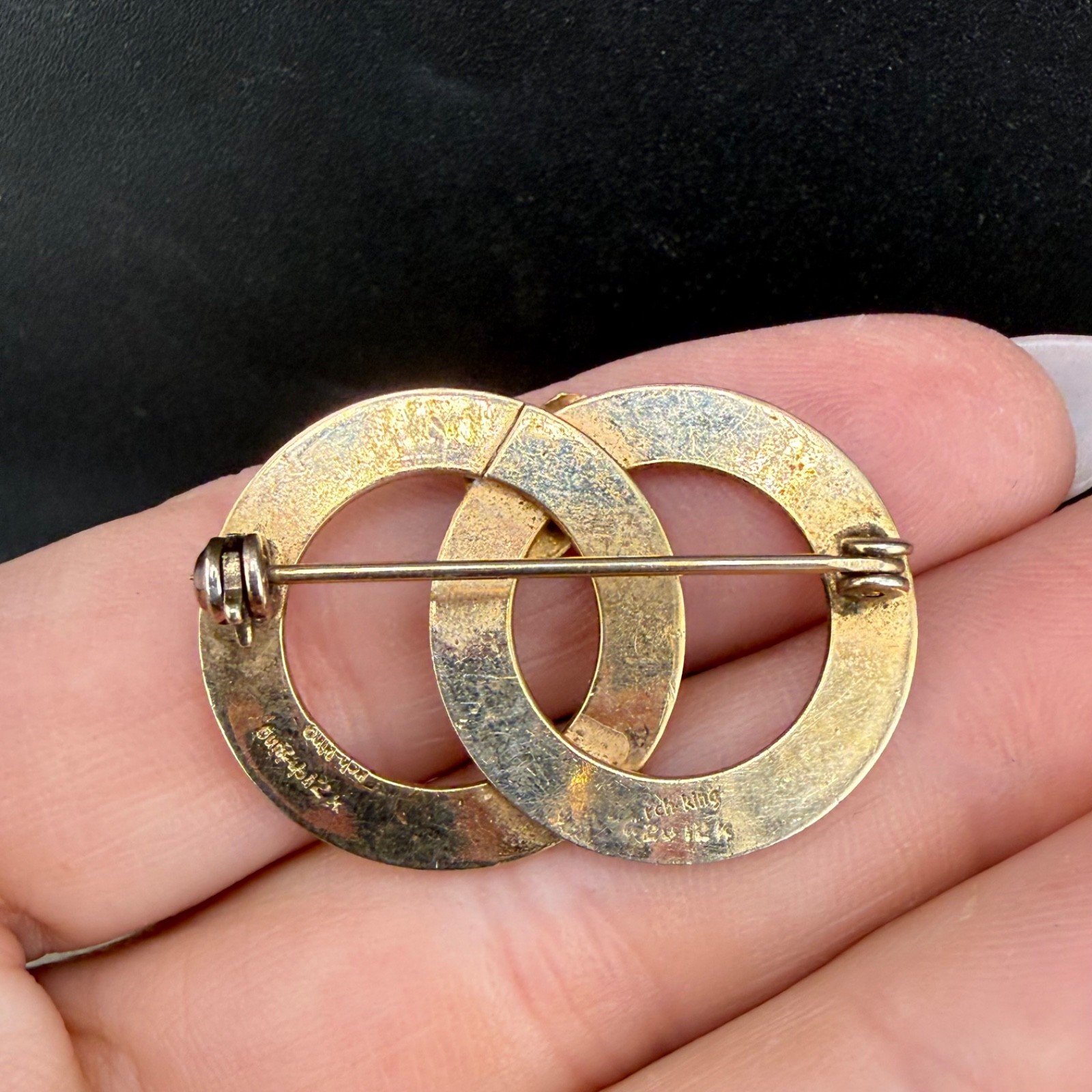 Vintage Gold Filled Brooch Double Circle Heart Love Wedding