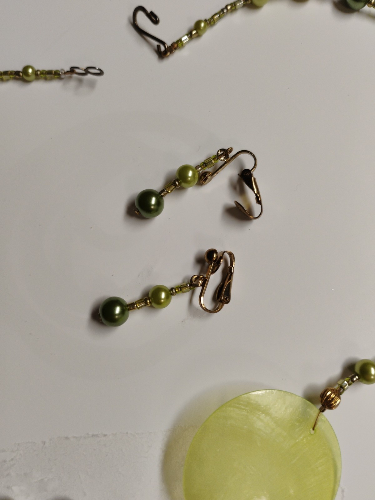 Green Shell and Green Mother Off Pearl Pendant Green Pearl 20″None Pierced Earri