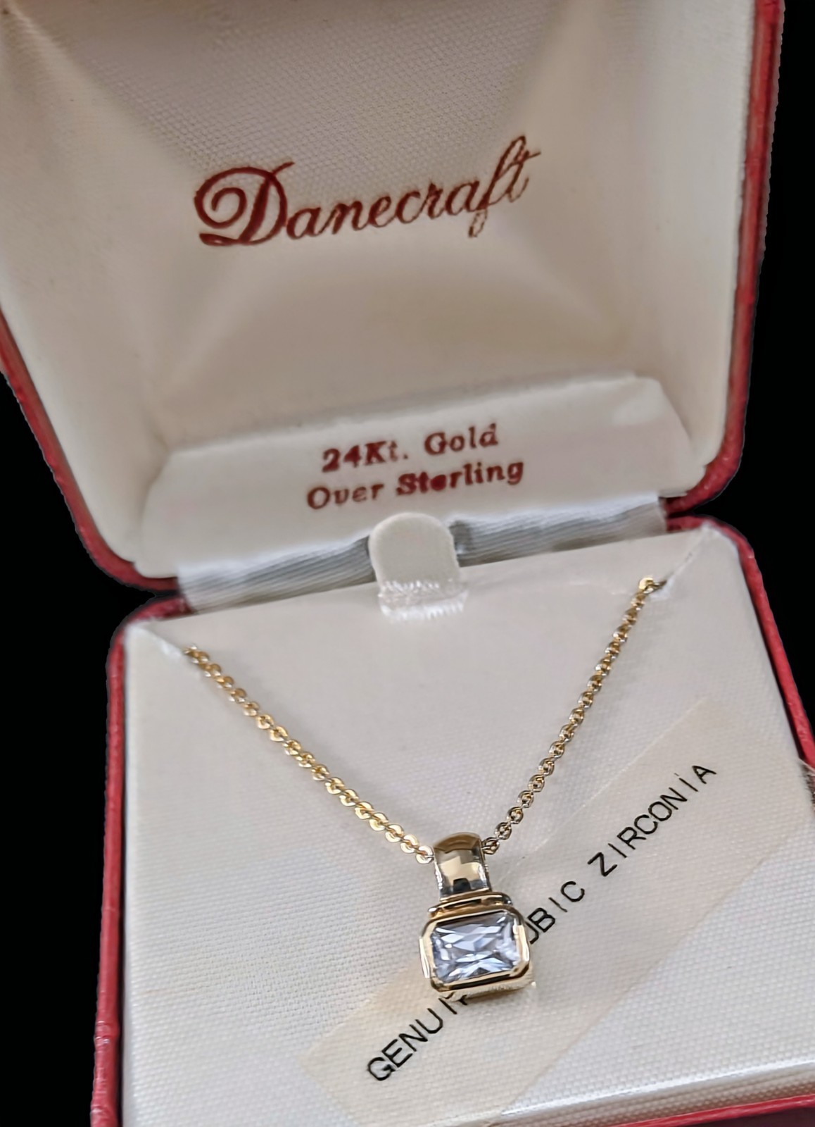 Danecraft 24kt Gold Over 925 Sterling Cubic Zirconia Pendant 18″ GF Necklace