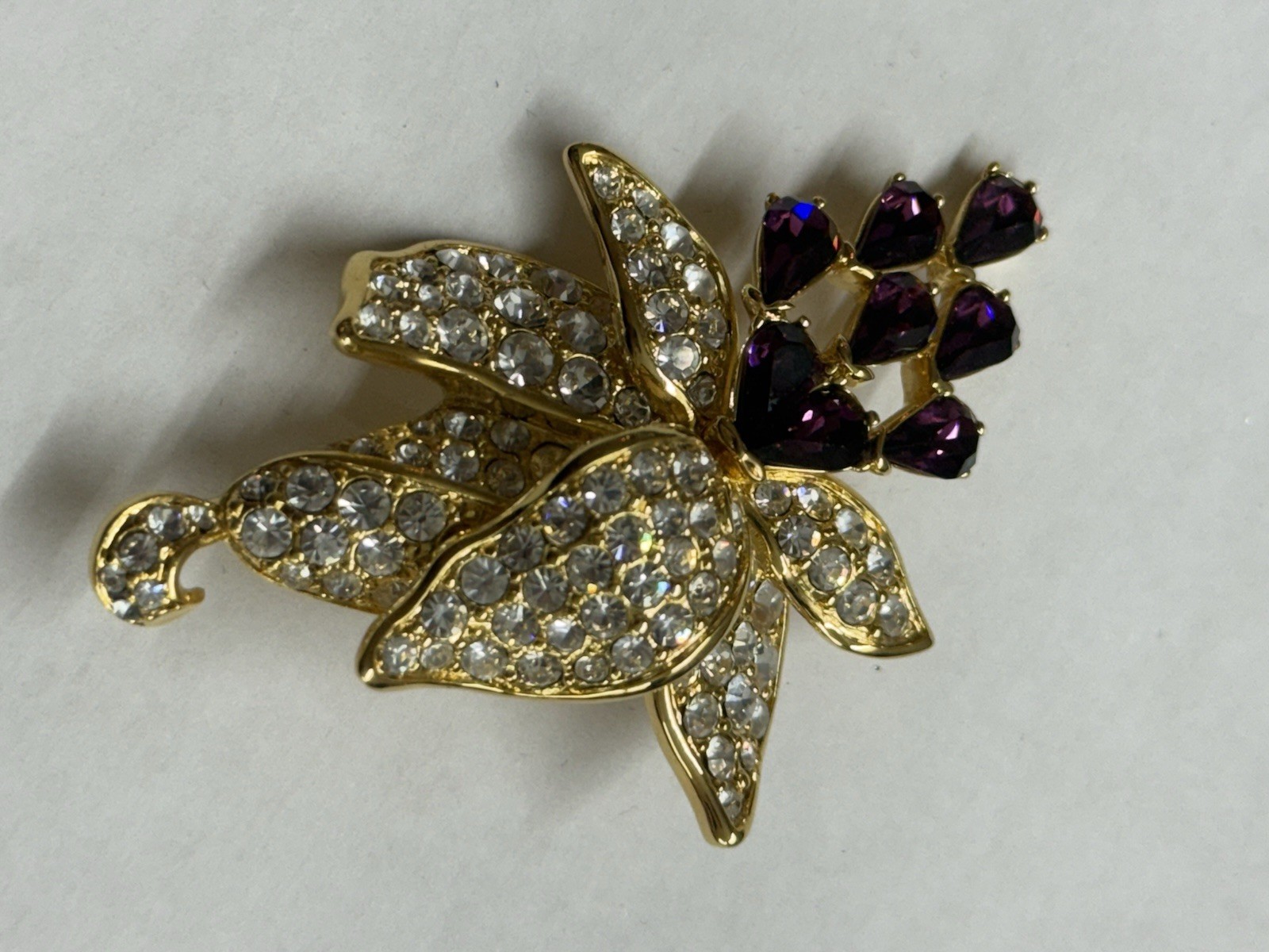 NOLAN MILLER Purple Crystal Orchid Pin Brooch In Original Box