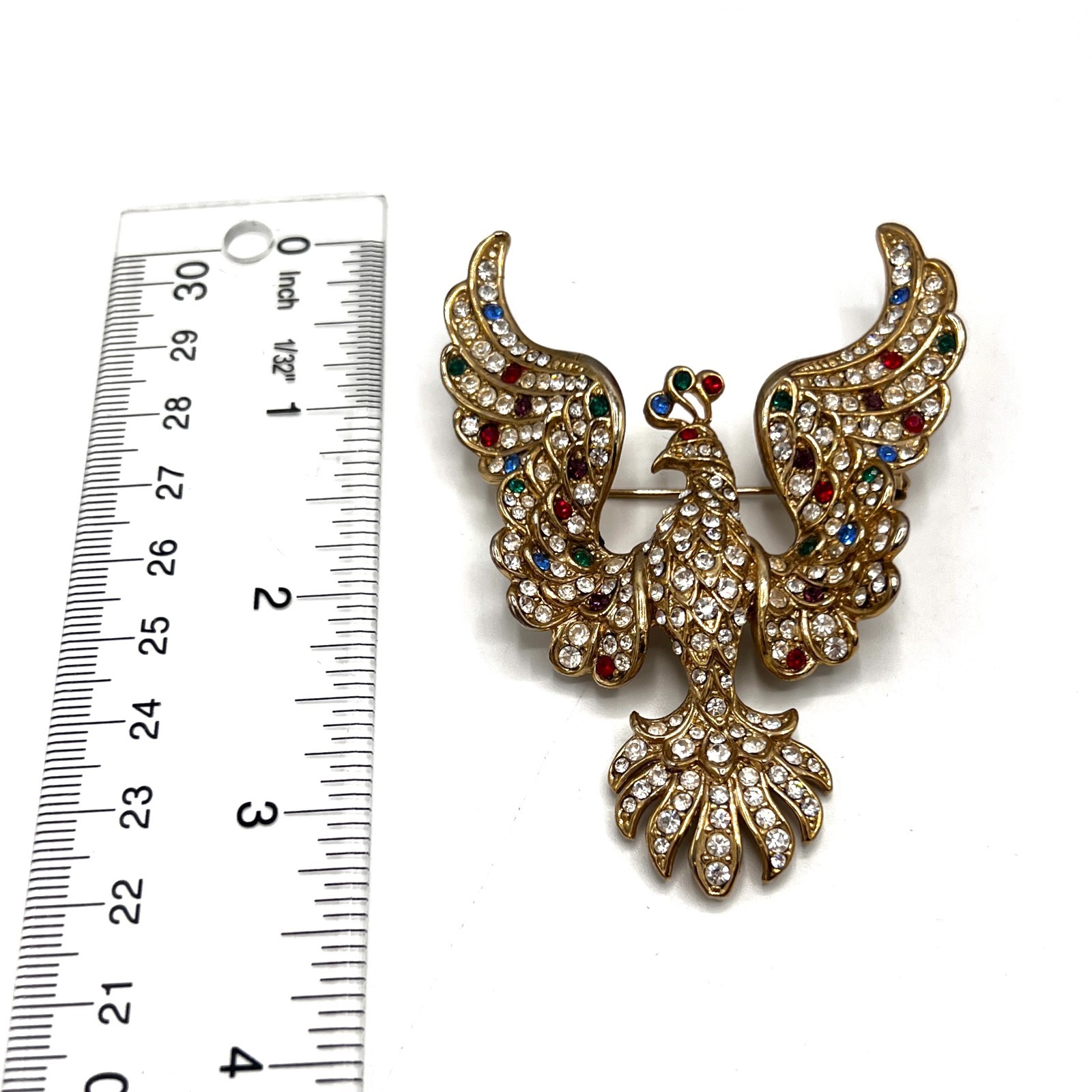 Magnificent Vintage Rhinestone Fantasy Bird Brooch – Jeweled Peacock Phoenix Pin