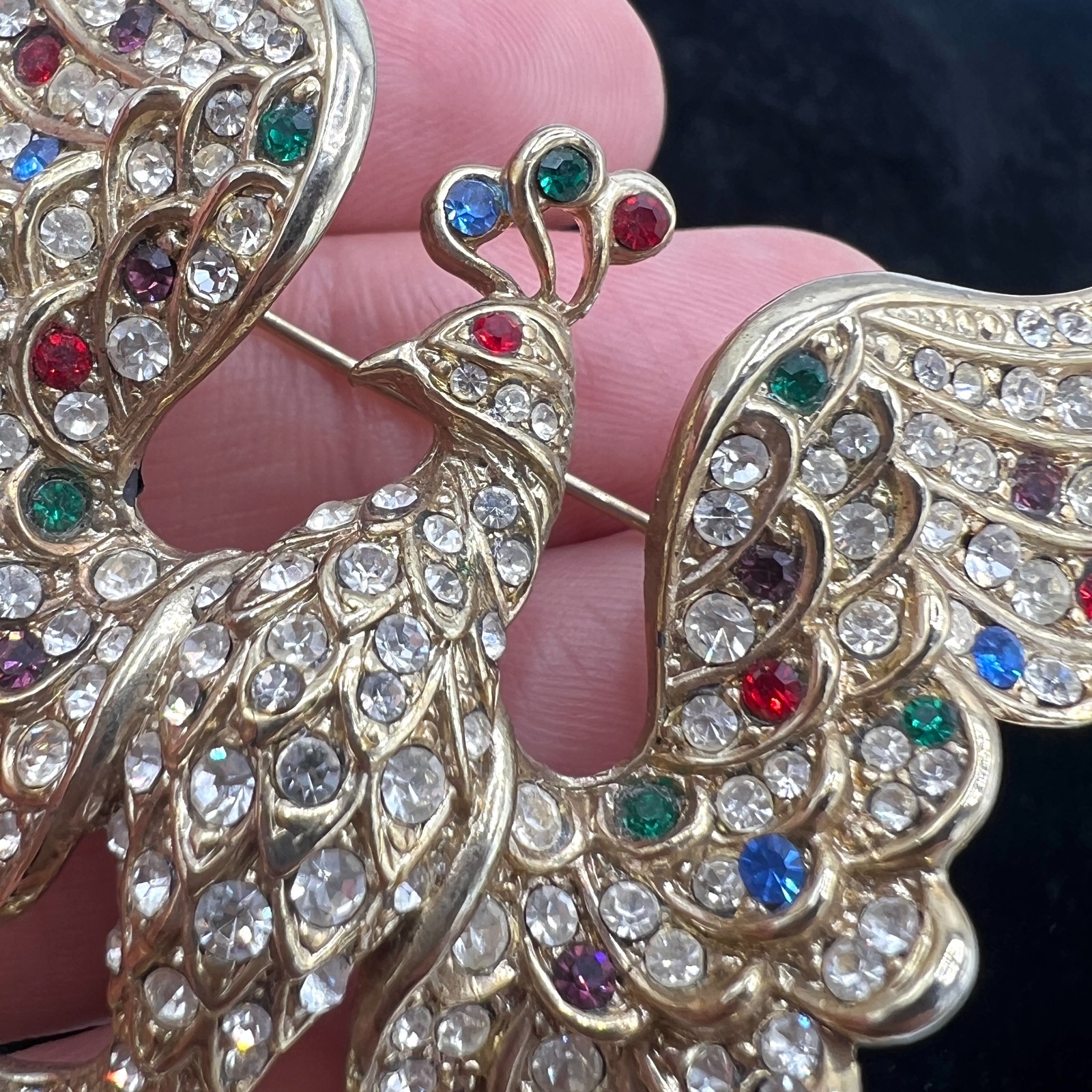 Magnificent Vintage Rhinestone Fantasy Bird Brooch – Jeweled Peacock Phoenix Pin