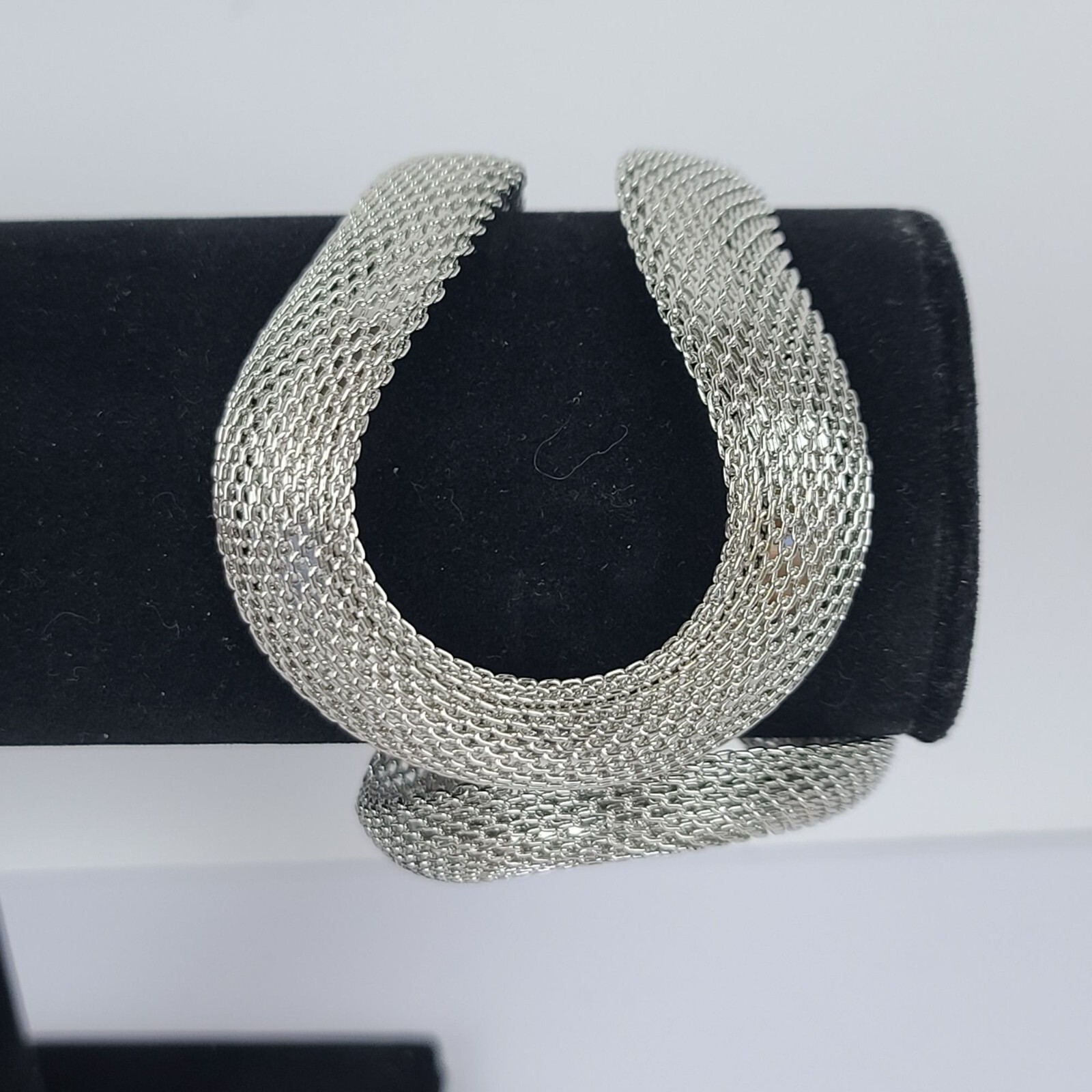 Silver Tone Double Strand Braided Sleeve Snake Chain Tube Hinged Cuff Bracelet