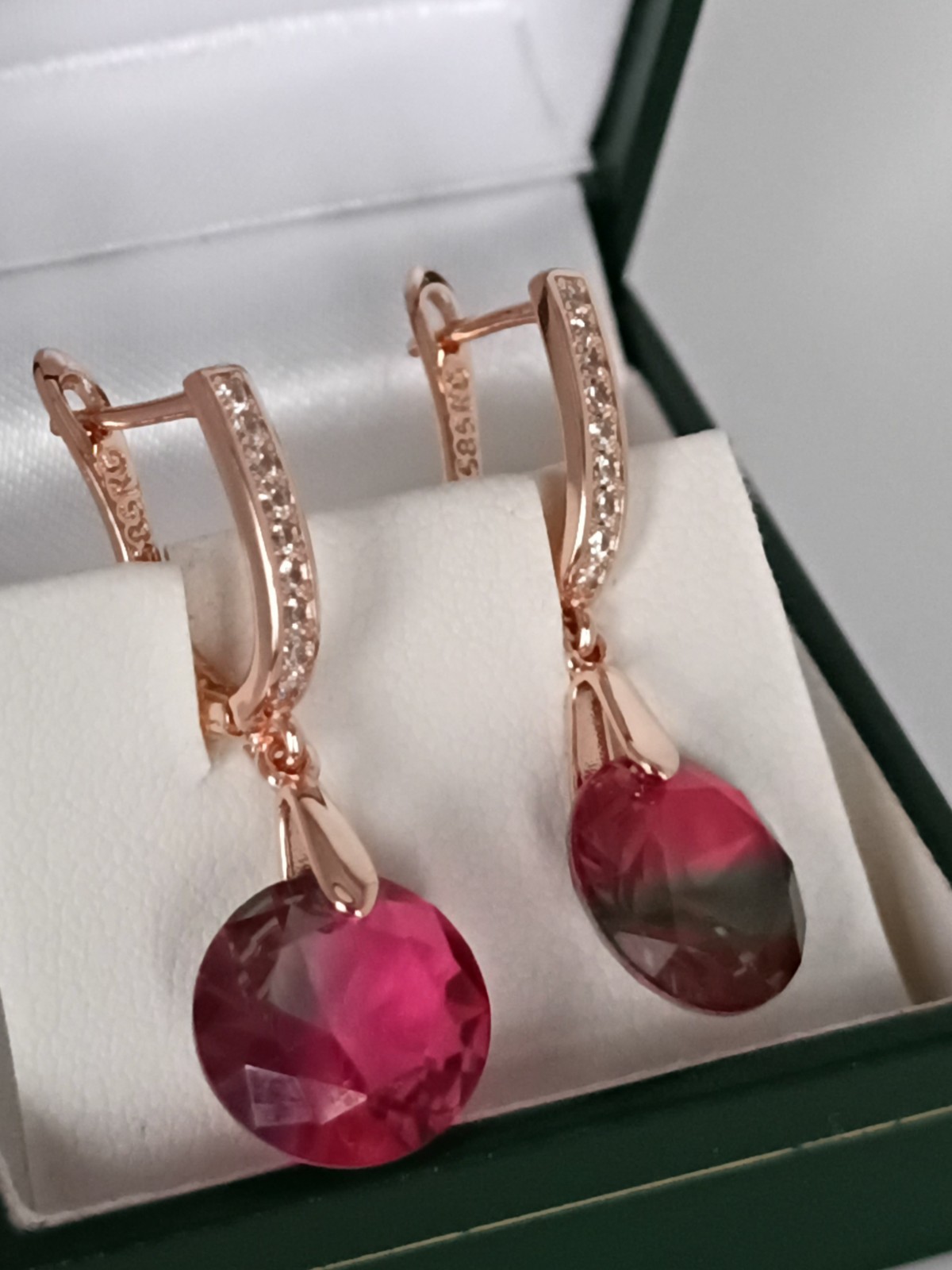 Vintage 1990-s 14 Ct Rolled Gold Ruby / Zircons Earrings-Hallmarked 585 RG