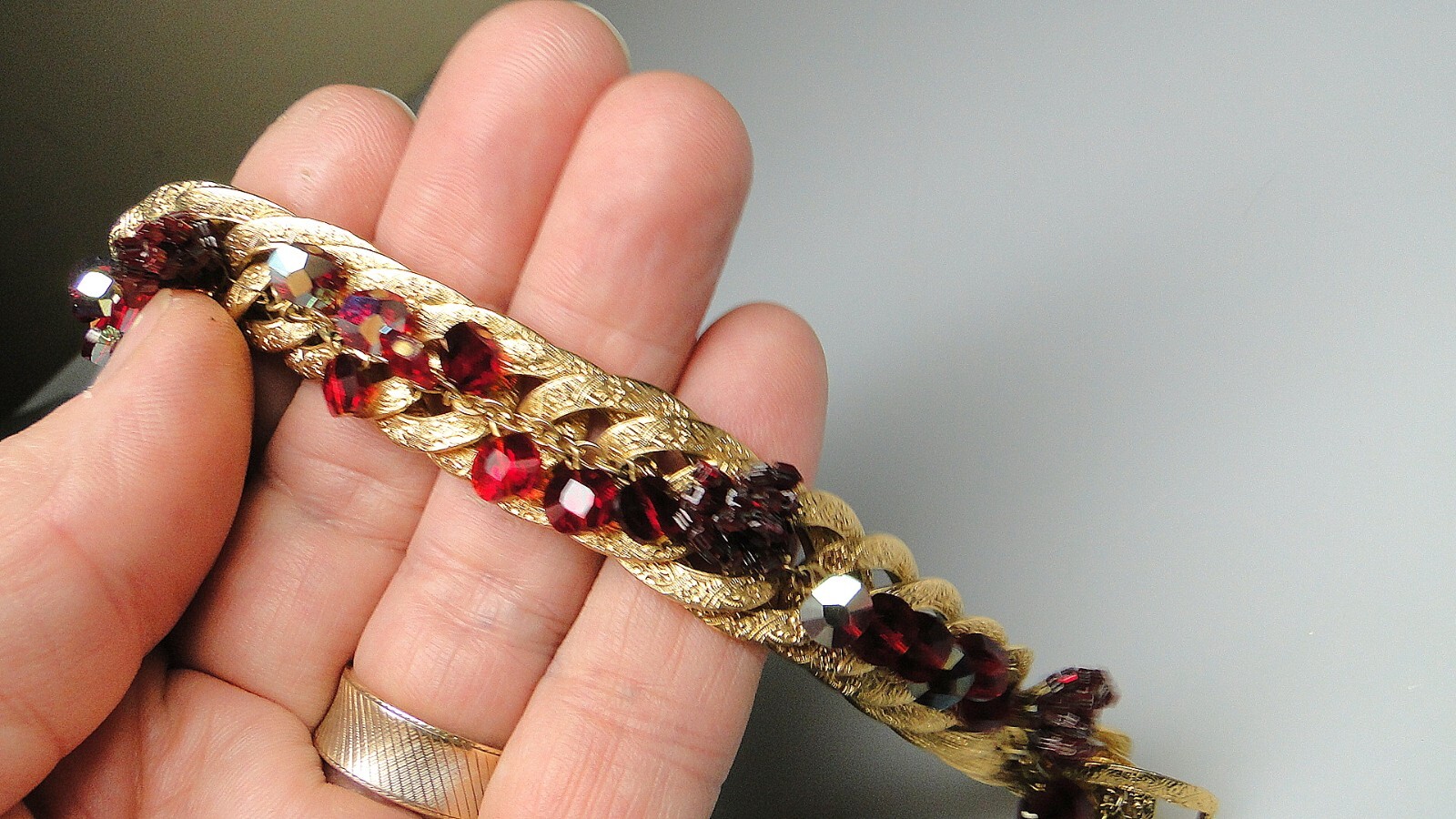 Vintage Red Rhinestone Pin & Ornate Crystal Bracelet Lot