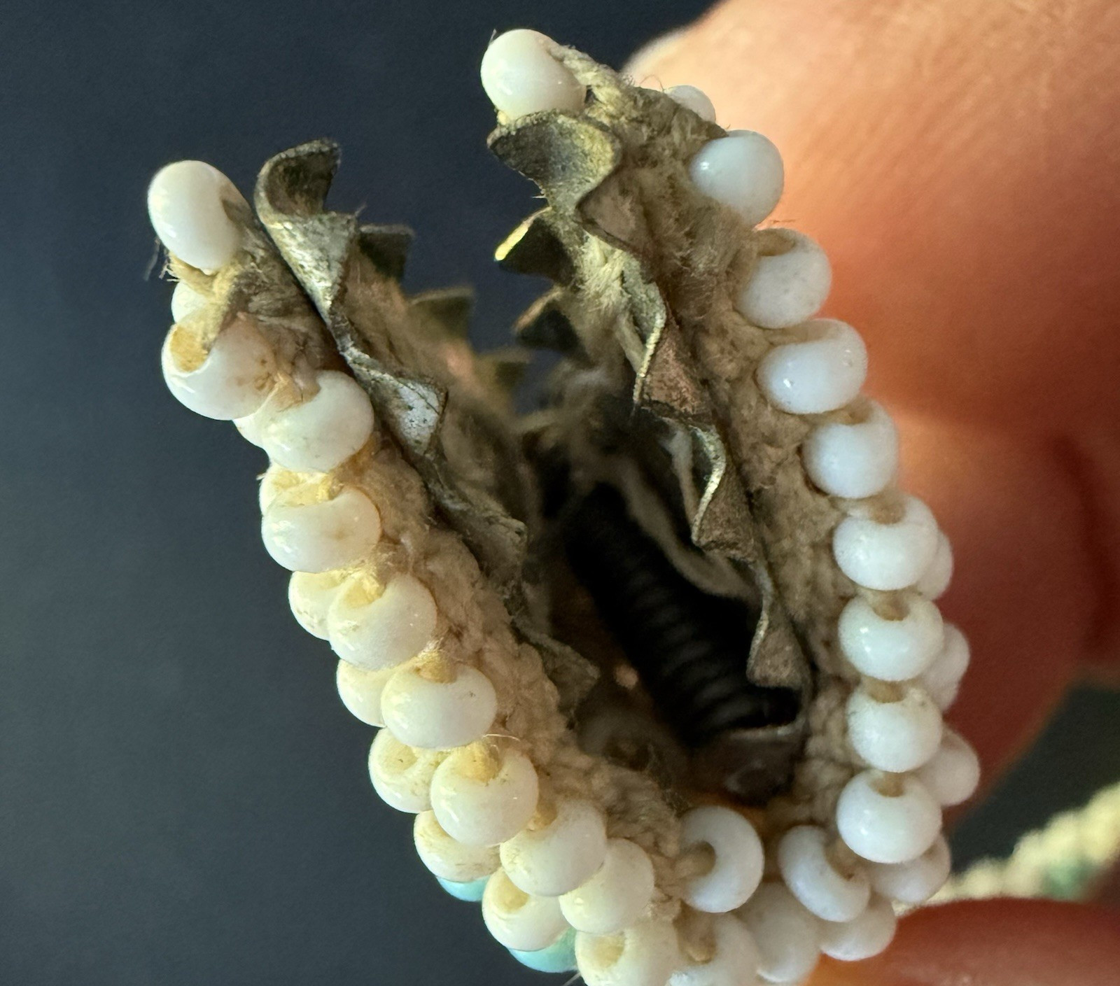 1920-30 Crochet Beaded Snake Necklace Metal Clamp Rare WWI Prisoner of War RARE