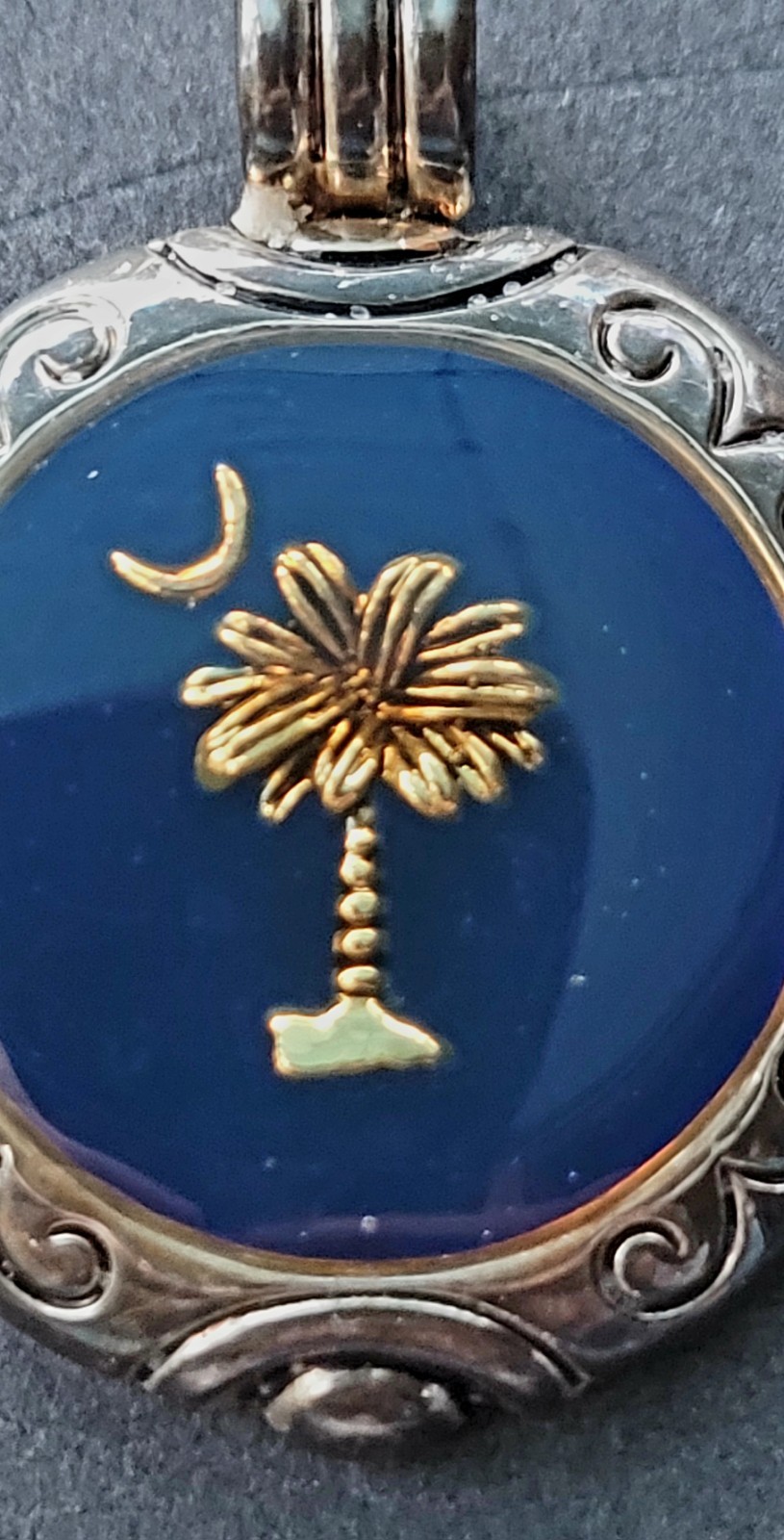 Vintage Pendant Enhancer Signed Designer “Best” Lapis Palm Crescent Moon