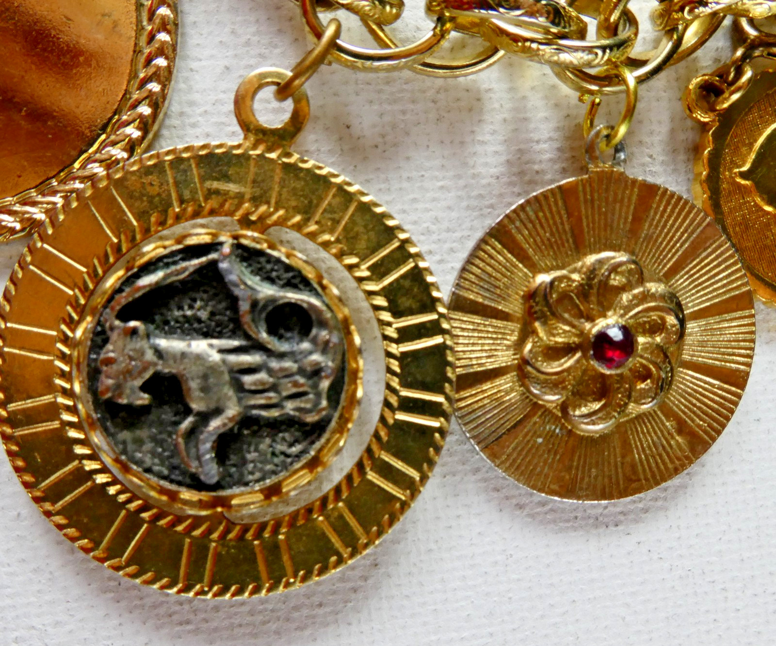 Vintage Heavy Charm Bracelet All Round Charms Gold Plated Engravable Good Luck