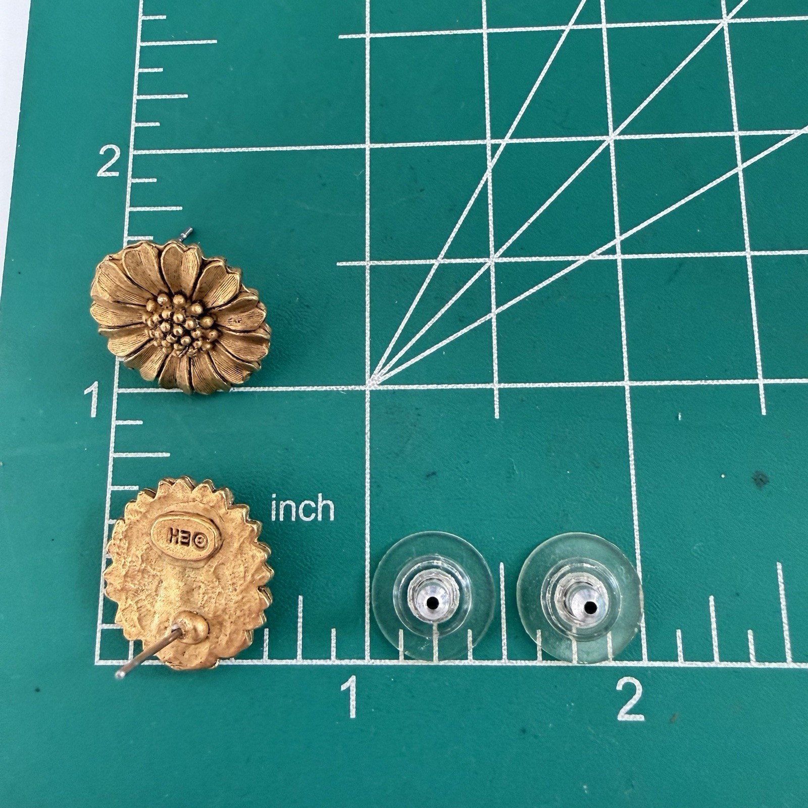 Norwegian Eivind Hillestad Sunflower Stud Earrings Gold Tone Signed © EH Vintage