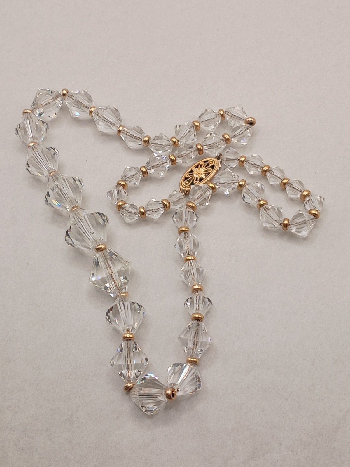 Antique Faceted Graduated Crystal Necklace W/Gold Filled Clasp&Spacer Beads