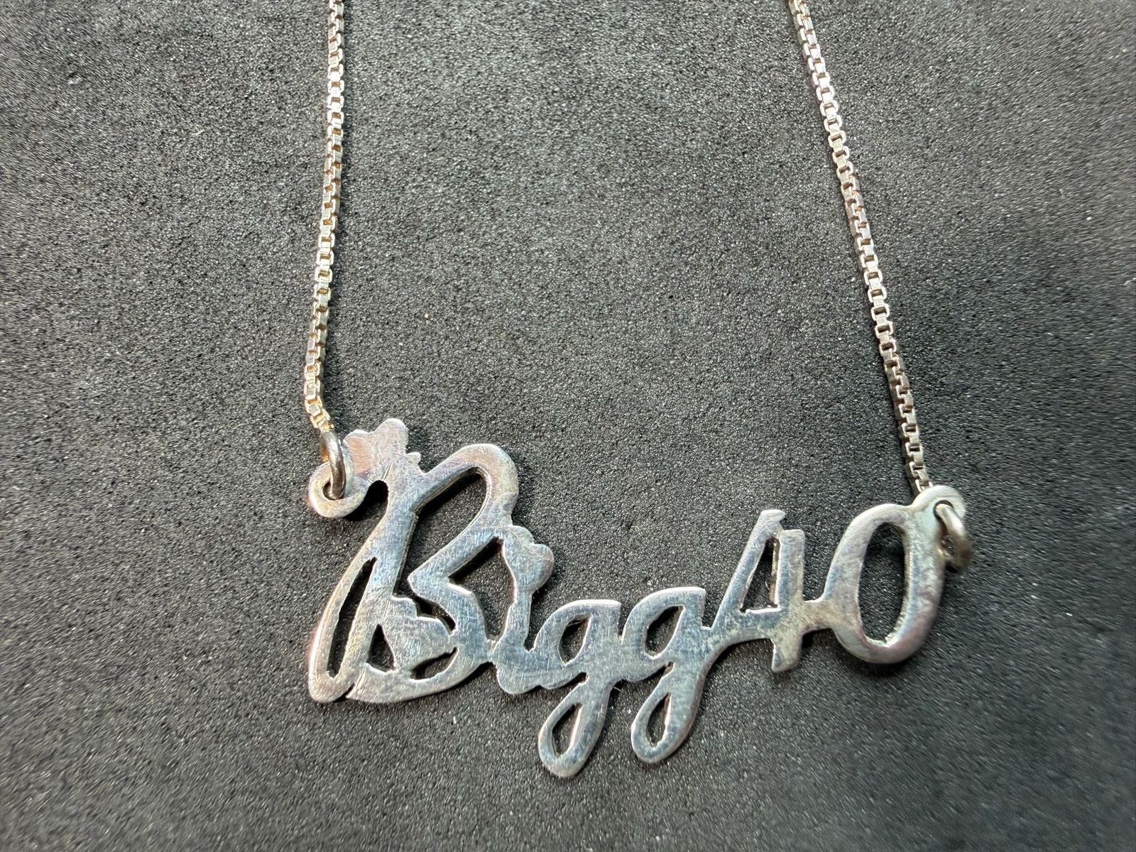 4.50g Vintage Sterling Silver 925 Bigg40 Script Pendant Chain Necklace 21 in M