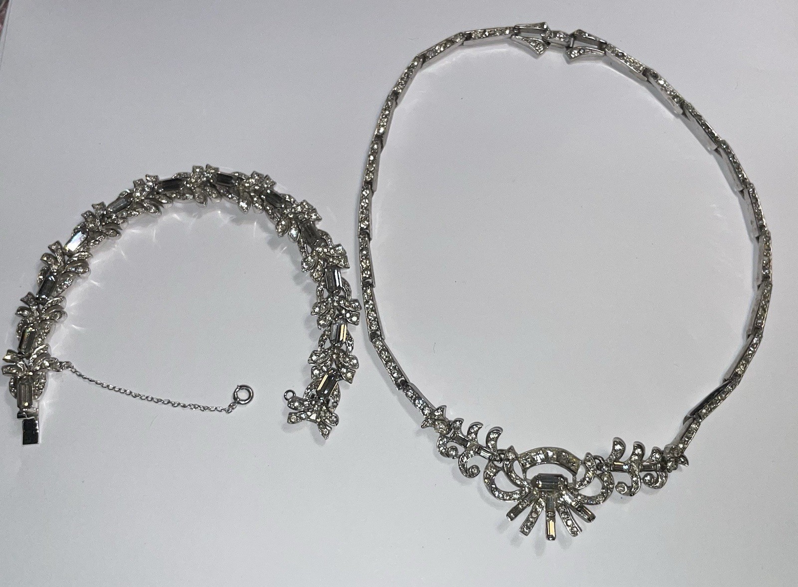 Antique 1920’s Art Deco Necklace And Bracelet Set Rhinestone Bridal Hollywood