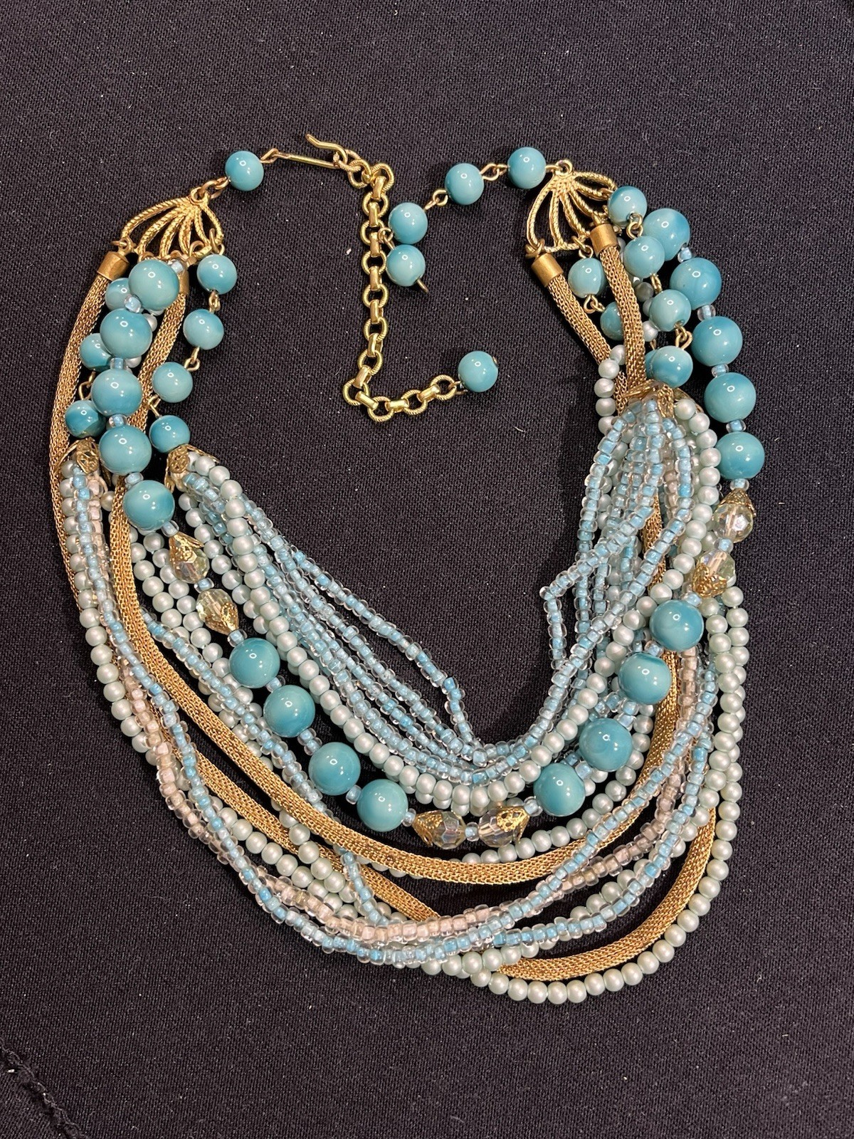VTG. Blue Gold, Choker, Mixture Style, Multiple Strands.. Extender Added 40’s?