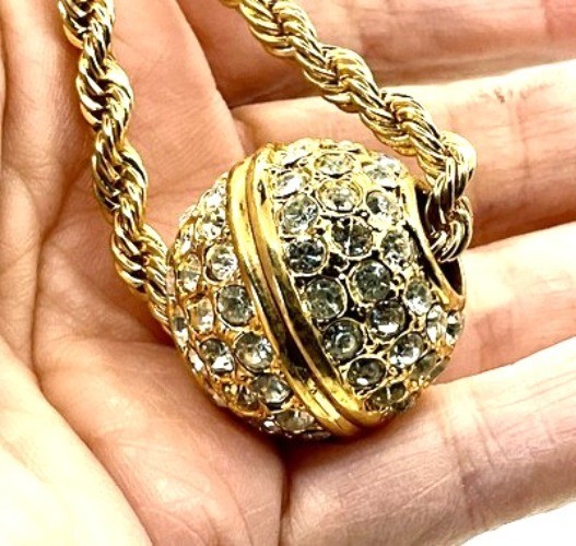 Vintage Rope Chain Necklace With Rhinestone Crystal Ball Pendant