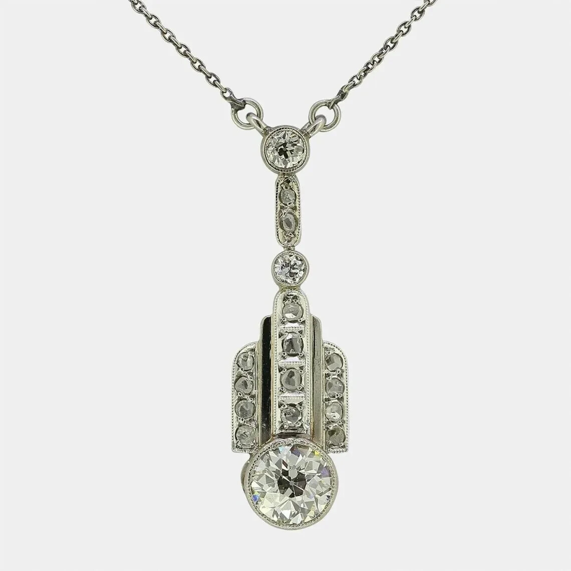 Art Deco Style Round Lab Created Diamond Engagement 14K White Gold FN Pendant