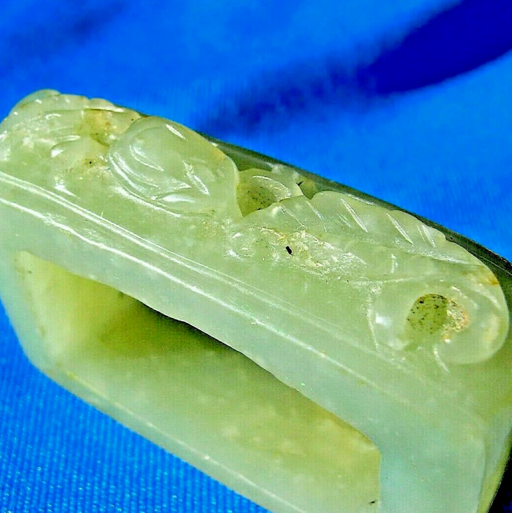 Original Art Deco Antique Old Green Gray Color JADE Sword Slide Guard Fitting