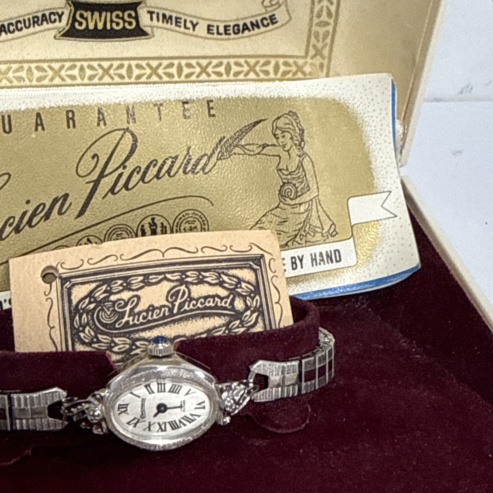 Lucien Piccard Pennard Genuine Diamond Watch Crown Sapphire Wind-up With Box