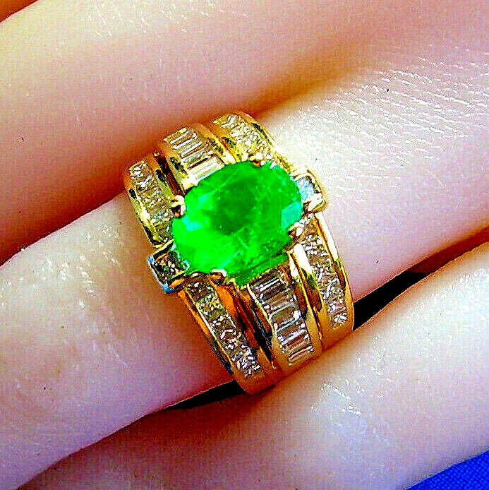Original EARTH MINED EMERALD DIAMOND Deco Engagement Ring 14K GOLD Solitaire 4ct