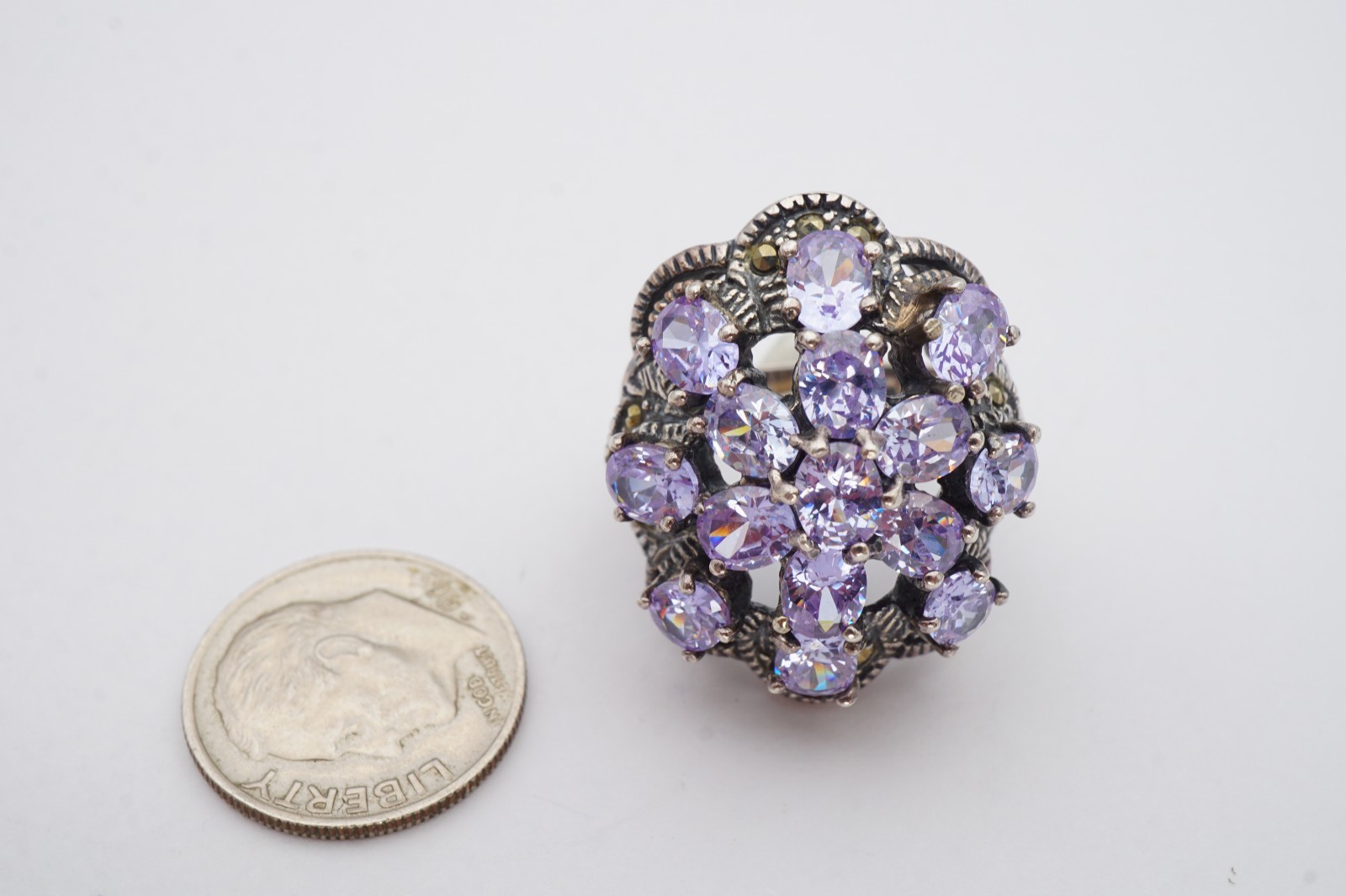 Vintage Sterling Silver 925 Marcasite CZ Ring Size 5