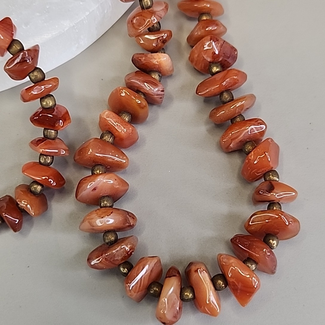 Vintage Carnelian Agate Beaded Necklace Stone Orange Polished Nugget 17.5″