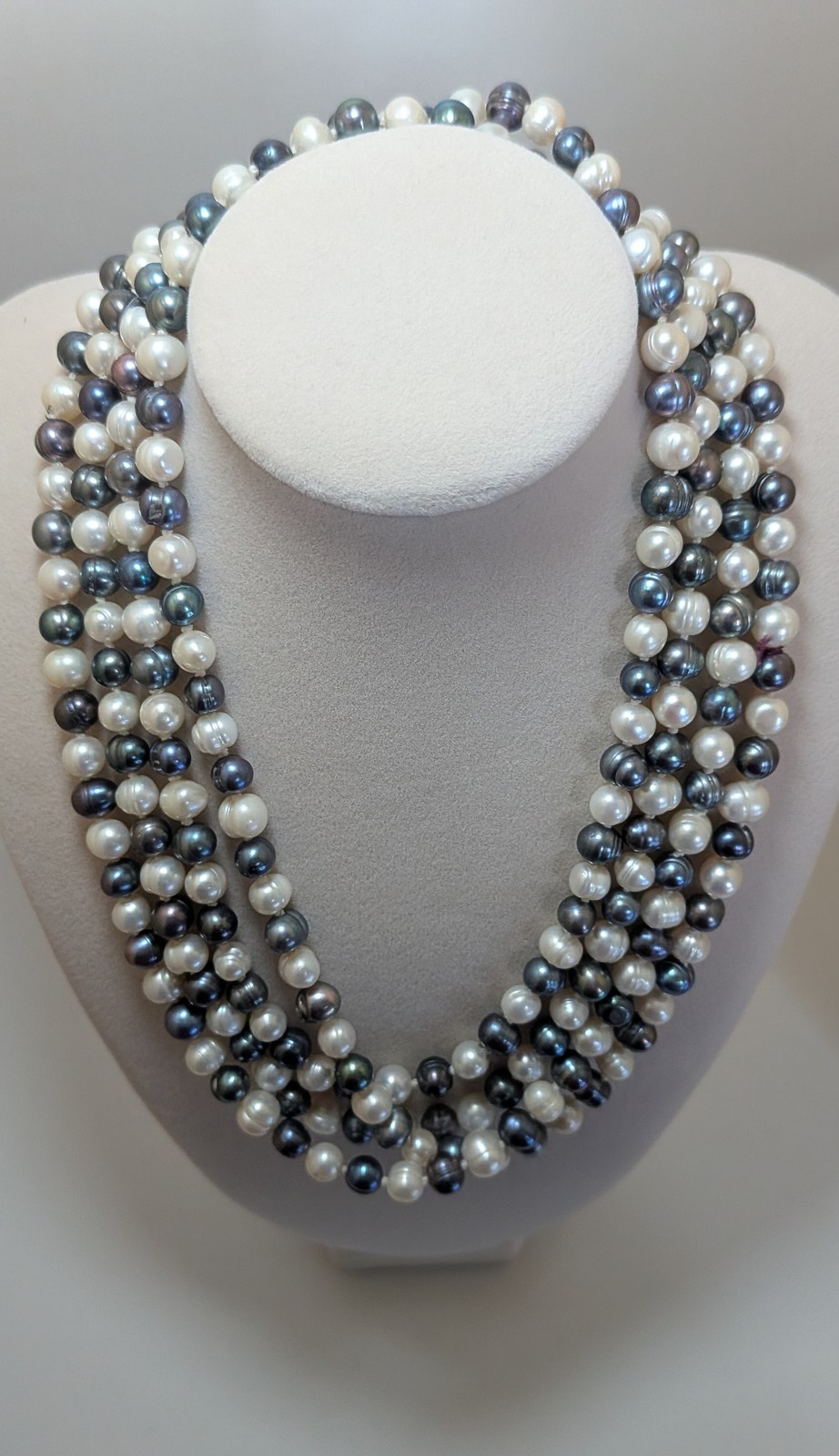 Vintage White & Peacock Gray Freshwater Cultured Pearl Strand Necklace ~ 60″