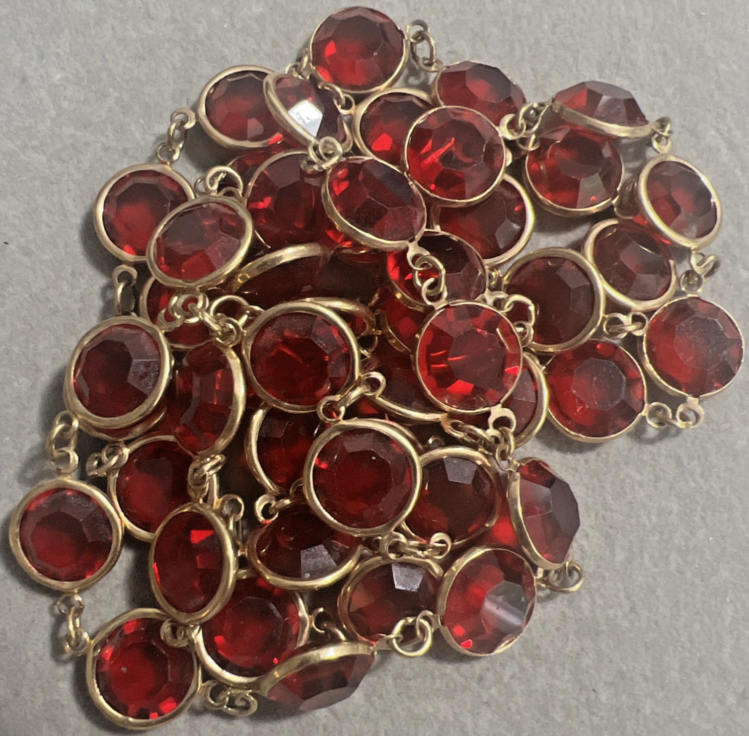 Vintage Swarovski Red Crystal Bezel Set Necklace 34”