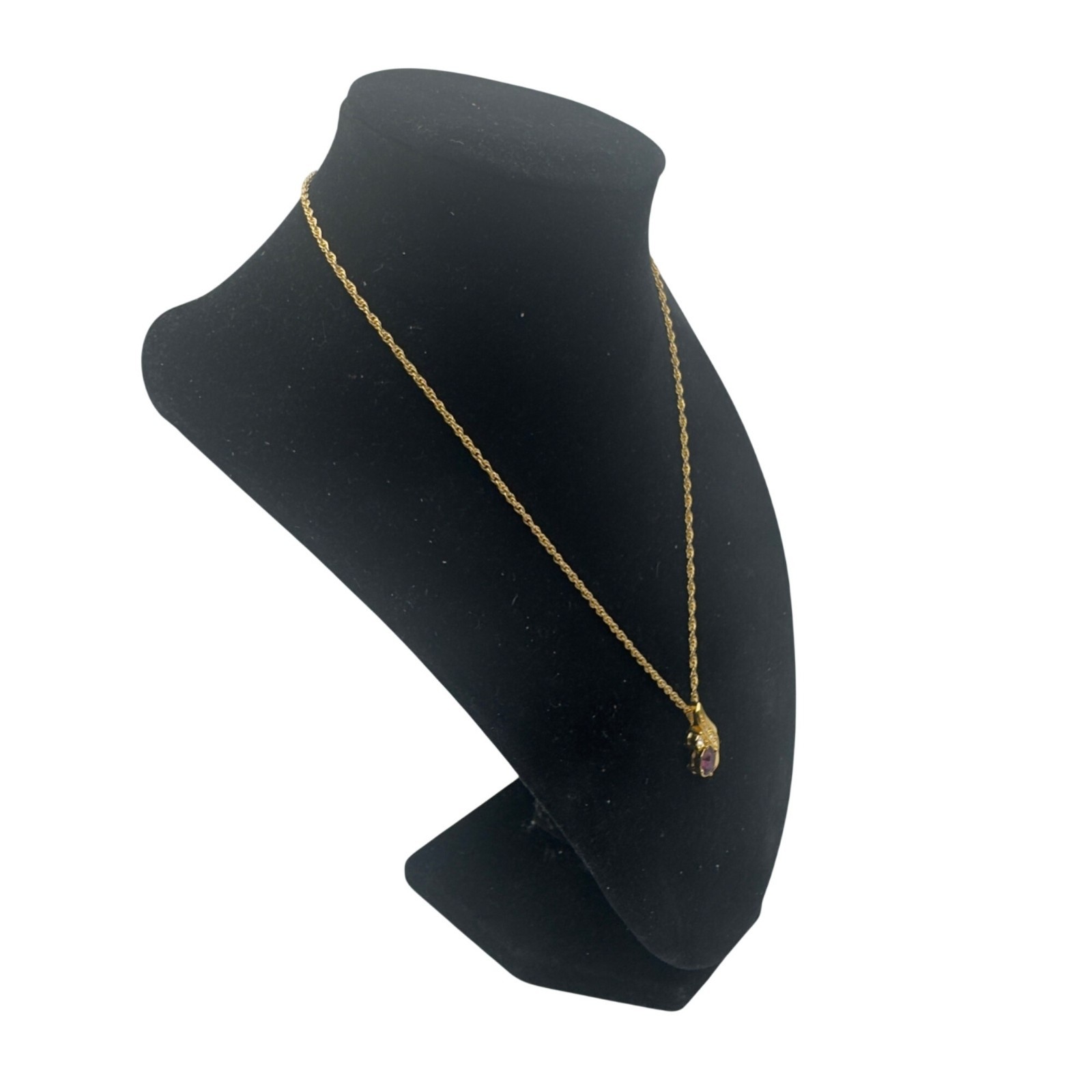 Avon Gold-Tone Necklace With Purple and Clear Gem Pendant Elegant Design