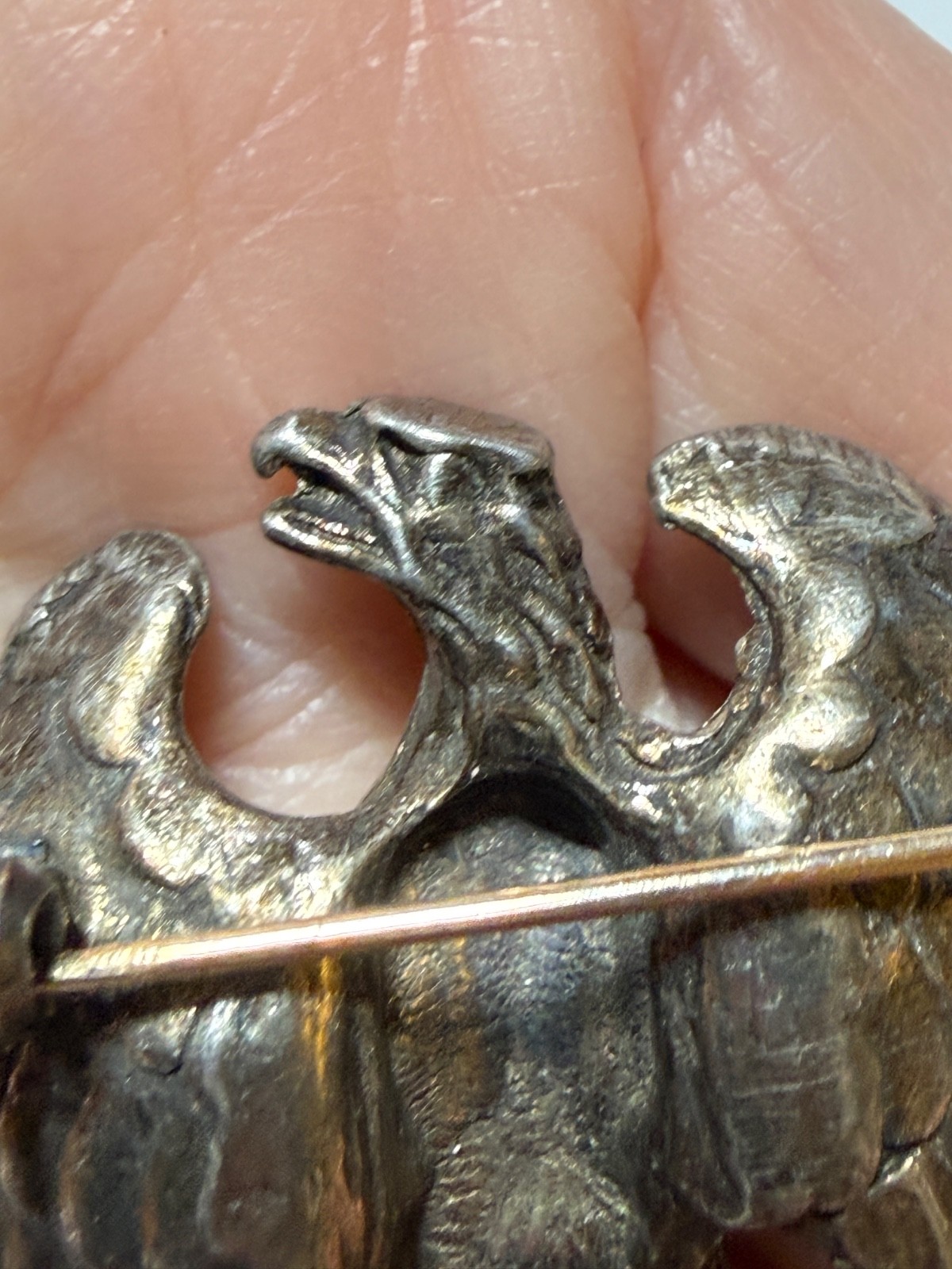 Vintage Eagle Brooch Pin Bird Critter Heraldic European Silver Tone