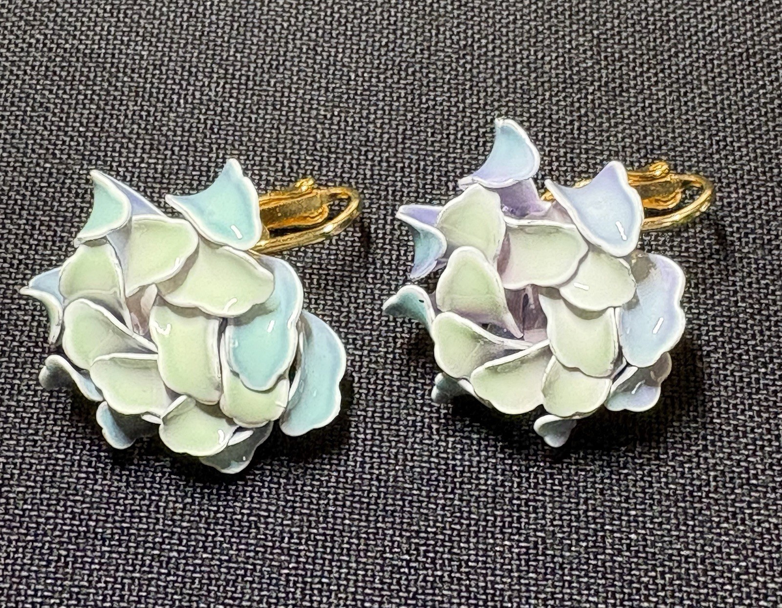 Enamel Floral Brooch With Matching Clip-on Earrings Set Vintage Lavender