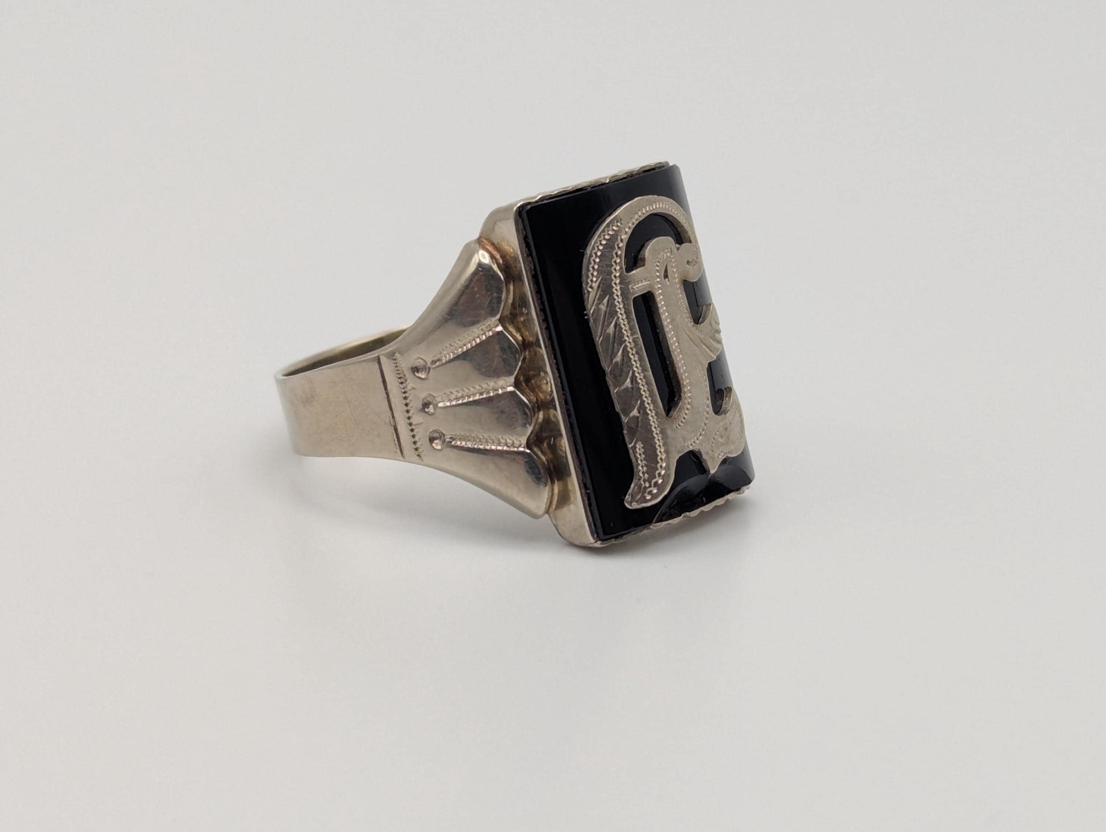 Victorian 10k A Monogram Black Onyx Ring Midnight Signet Ring. Statement Ring.