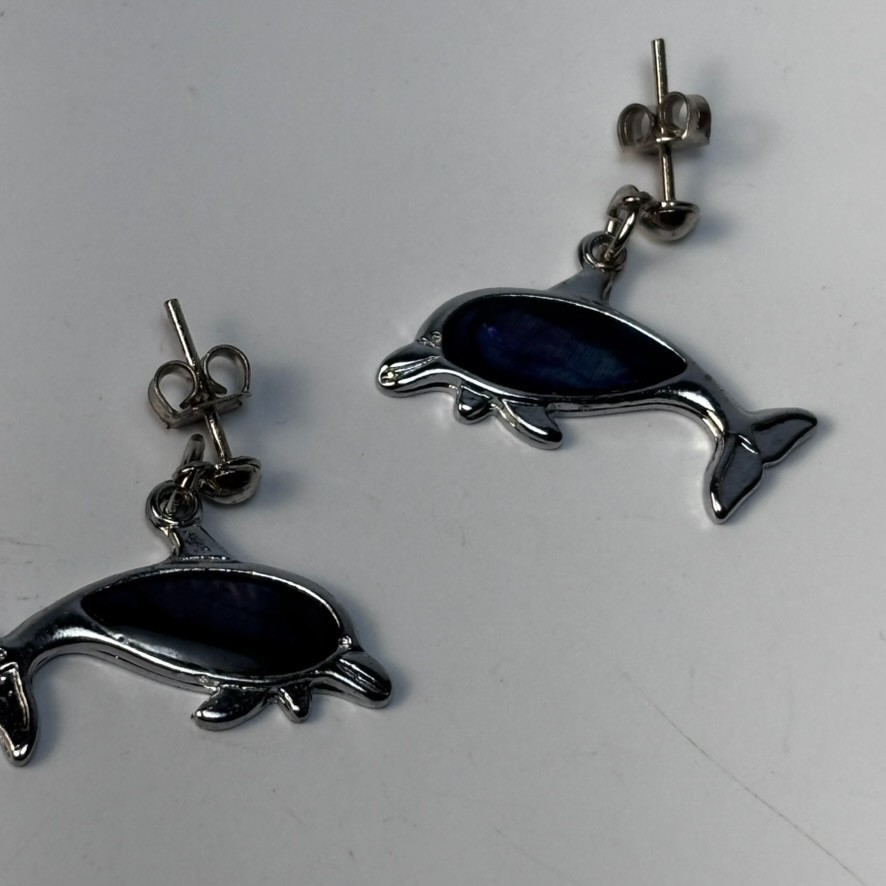 Vintage Mother of Pearl Earrings Dolphins Y2K Kidcore