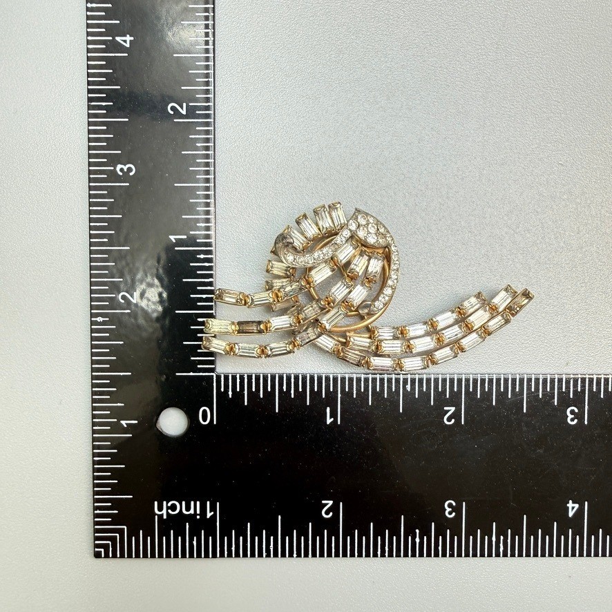 Vintage Art Deco Gold Filled Rhinestone Spray Brooch 1940s CR Co 1/20 12K Signed
