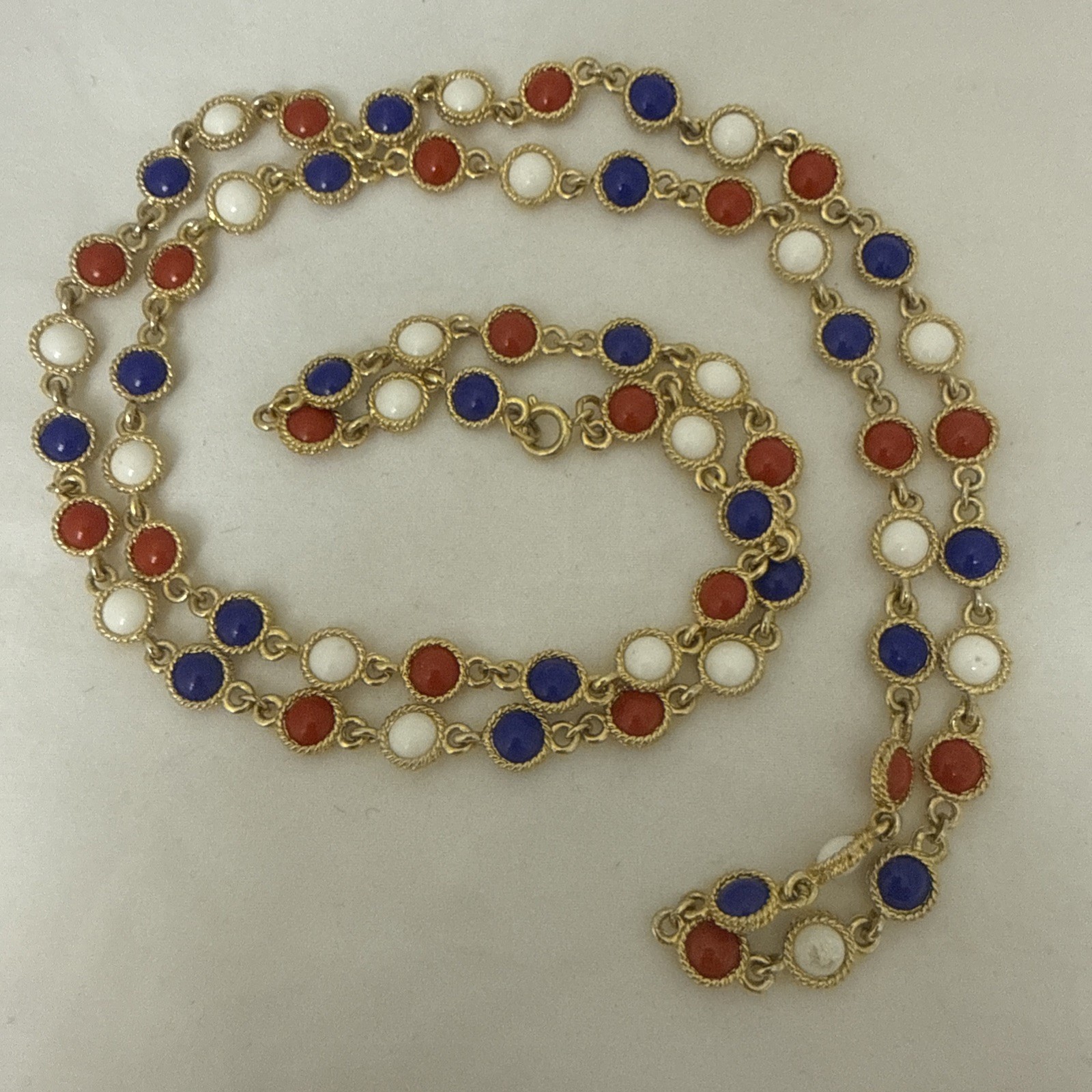 Vintage Red White Blue Goldtone Necklace