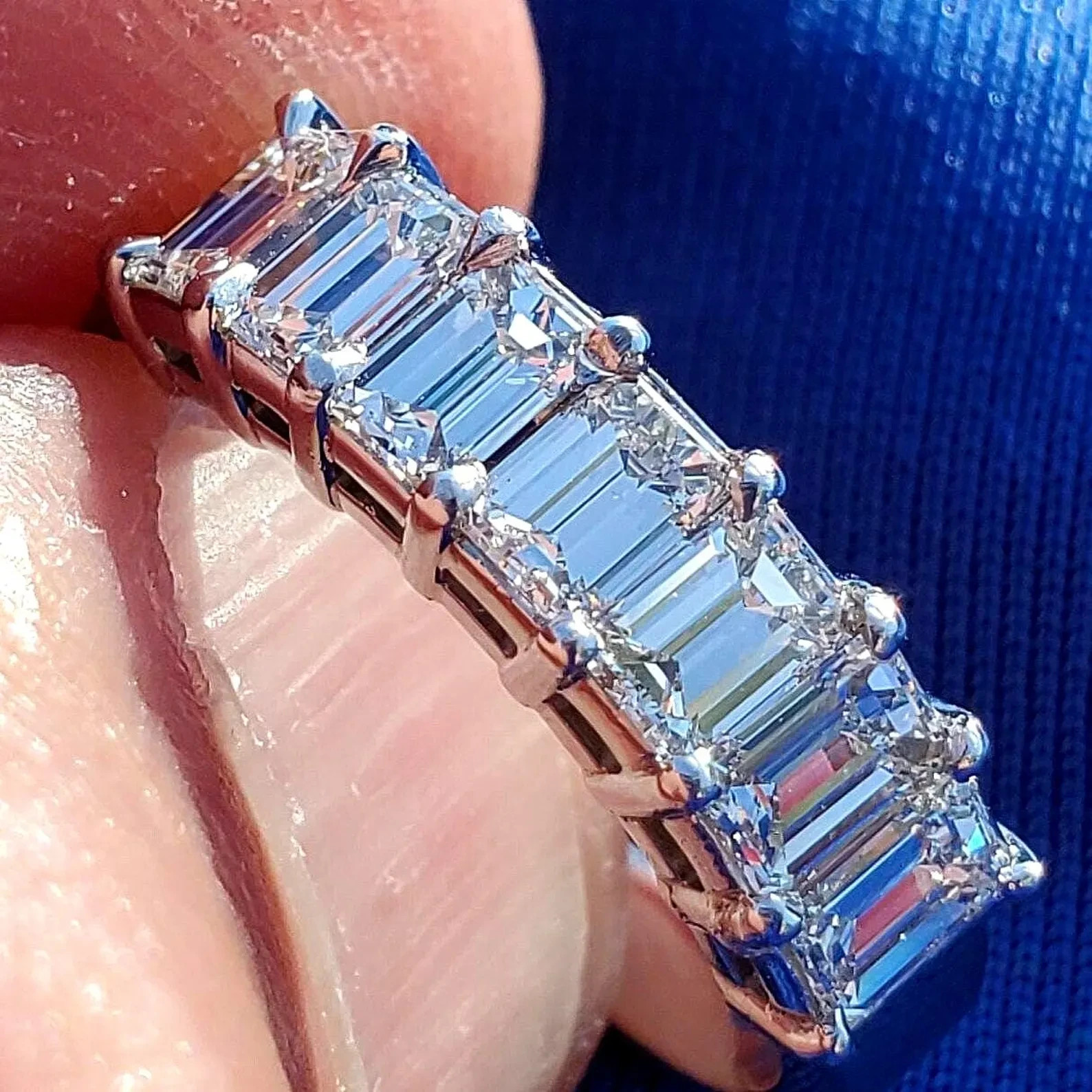 Original EARTH MINED DIAMOND Emerald cut Deco Wedding Band SOLID PLATINUM Ring 6