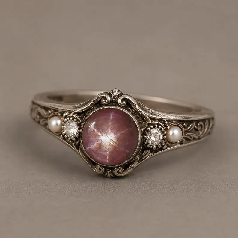 Natural Star Ruby Ring 925 Sterling Silver Vintage Filigree Statement